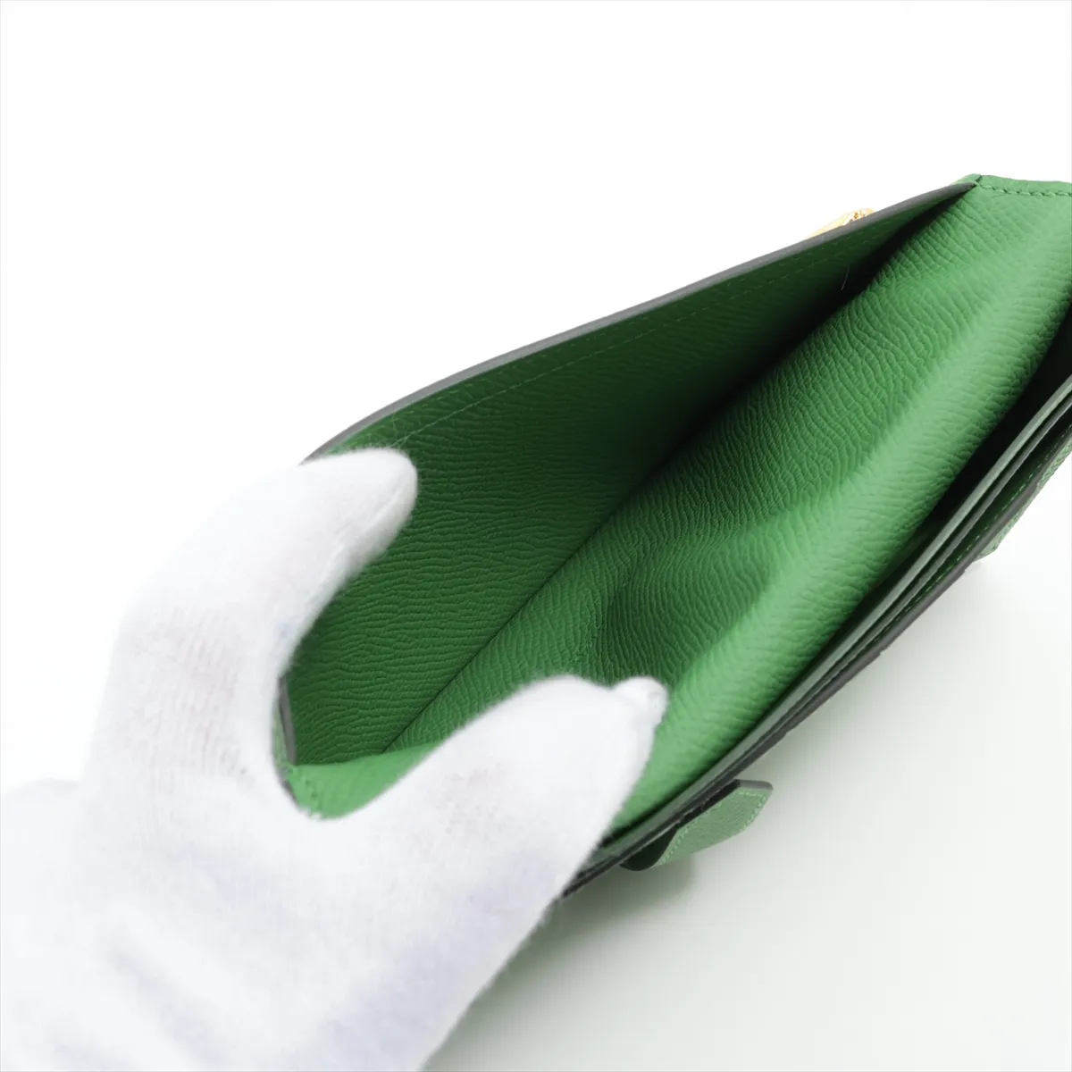 Bearn Soufflé Veau Epsom Long Wallet Green Gold Hardware B: 2023 — view 7