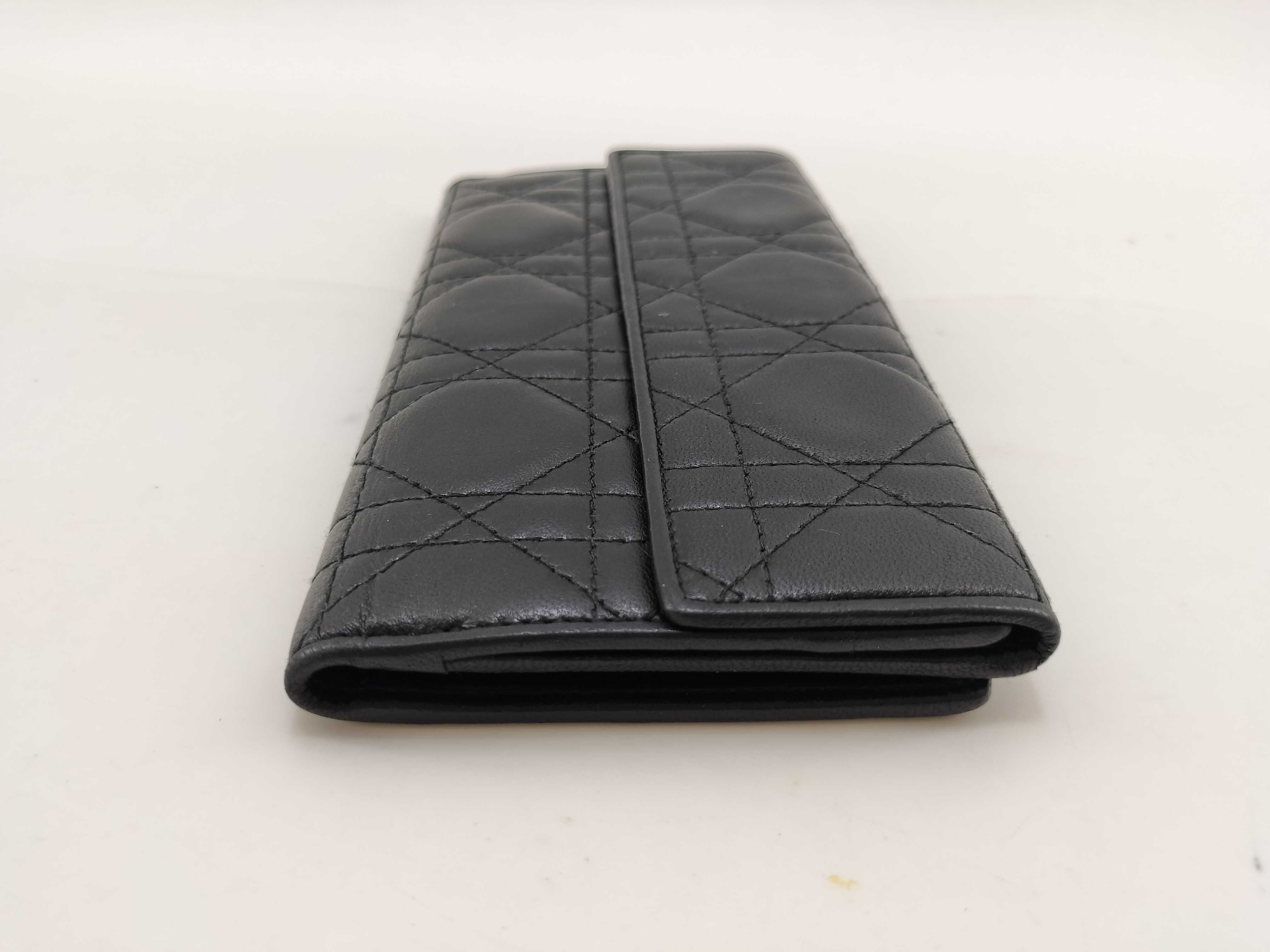 Cannage Leather Bi-fold Long Wallet, Black — view 3