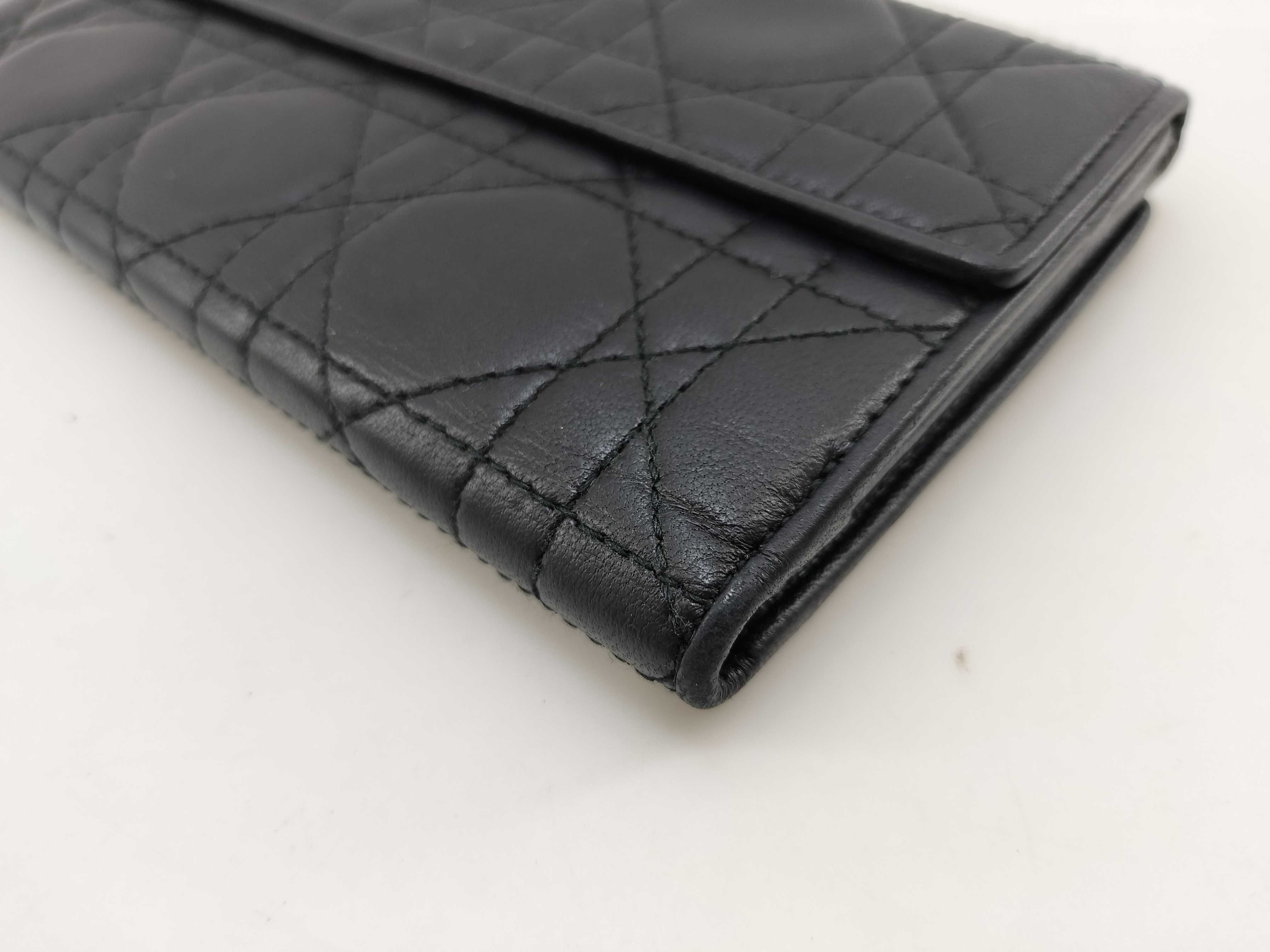 Cannage Leather Bi-fold Long Wallet, Black — view 4