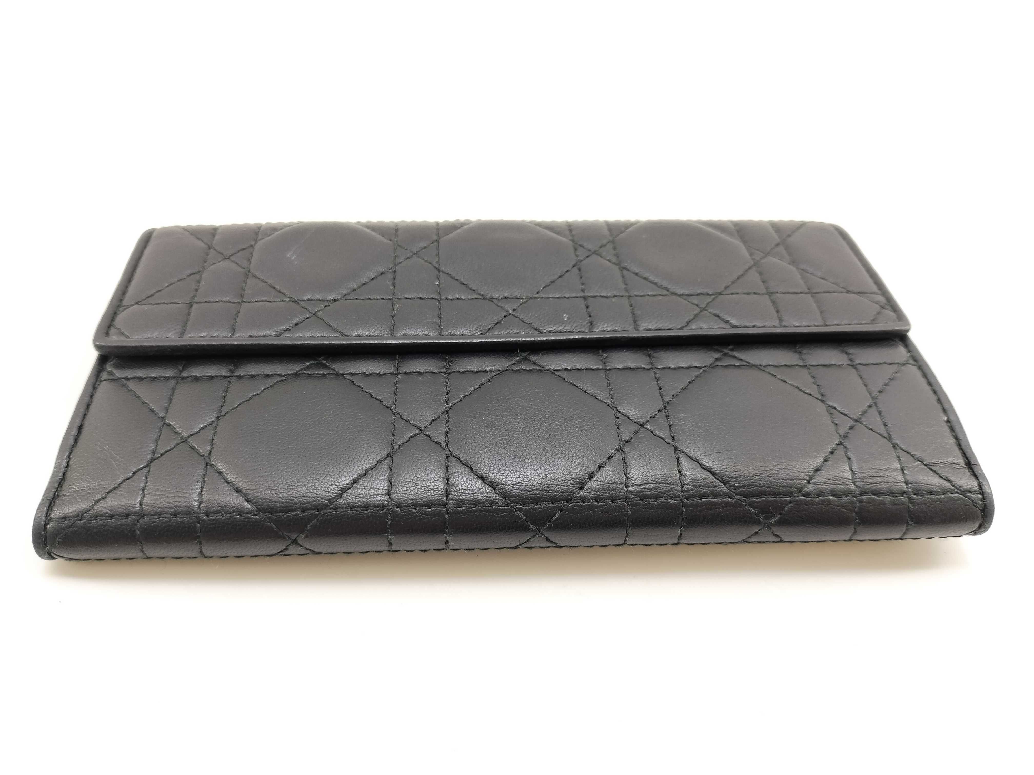 Cannage Leather Bi-fold Long Wallet, Black — view 5