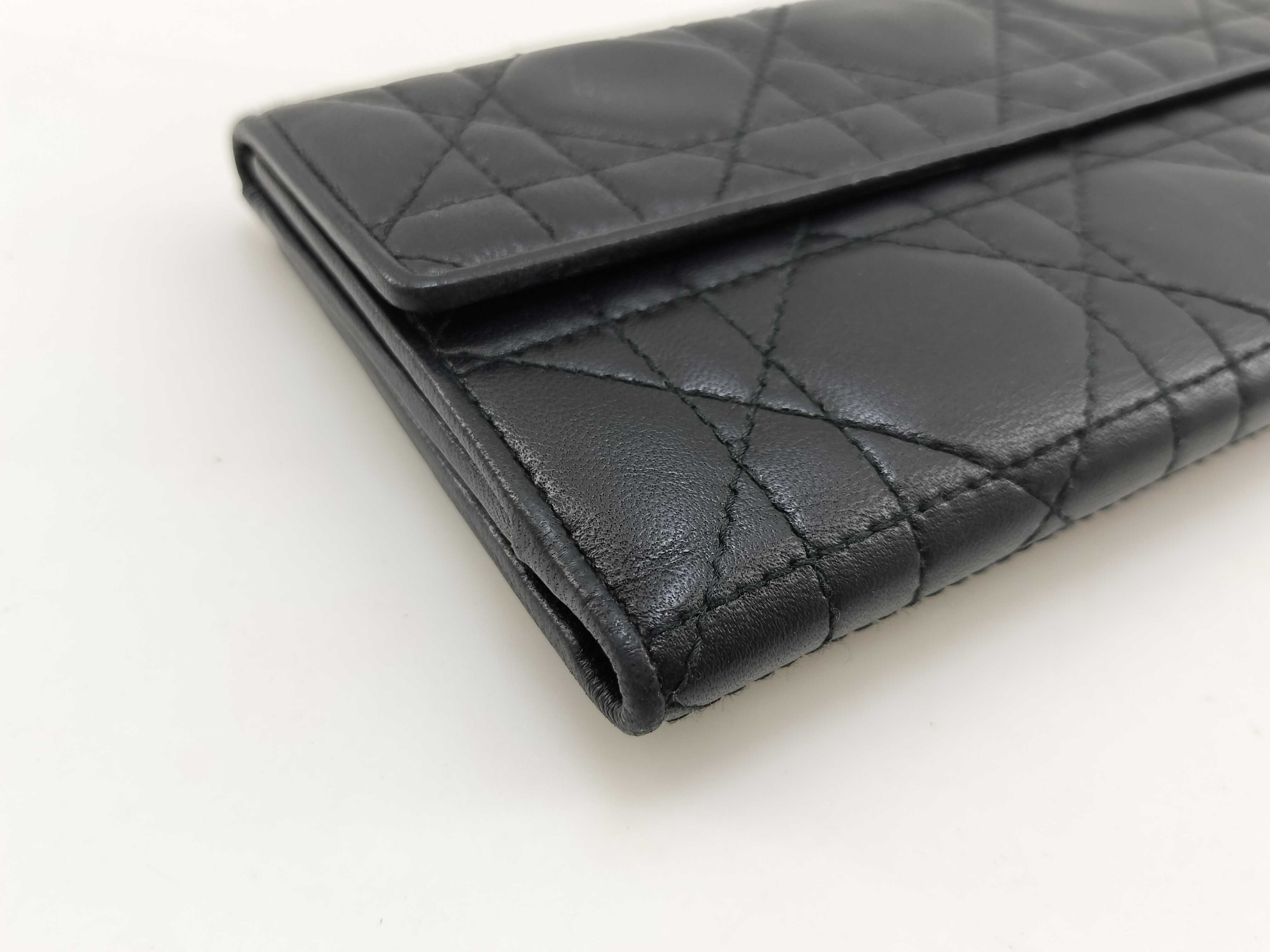 Cannage Leather Bi-fold Long Wallet, Black — view 6