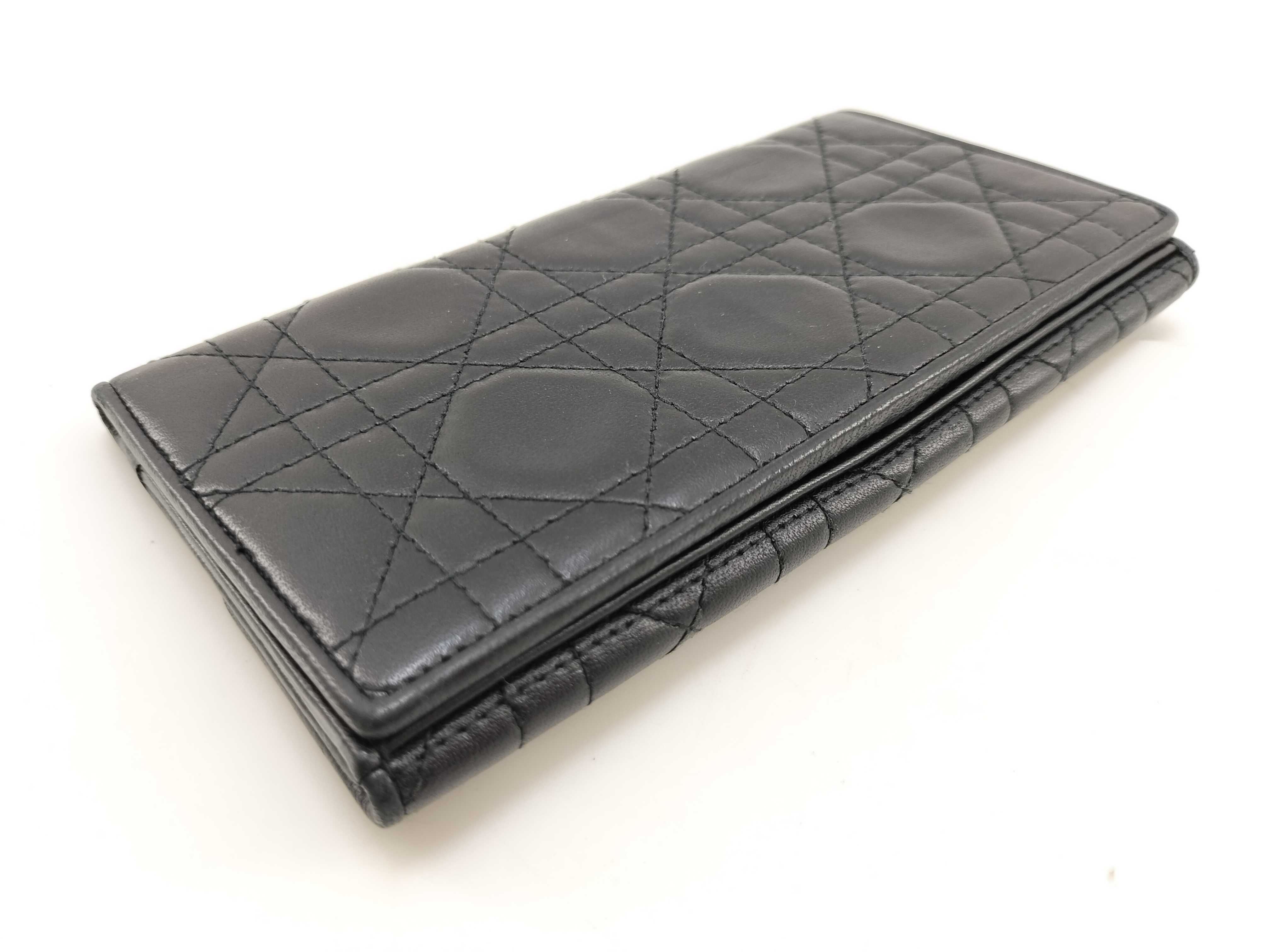 Cannage Leather Bi-fold Long Wallet, Black — view 7