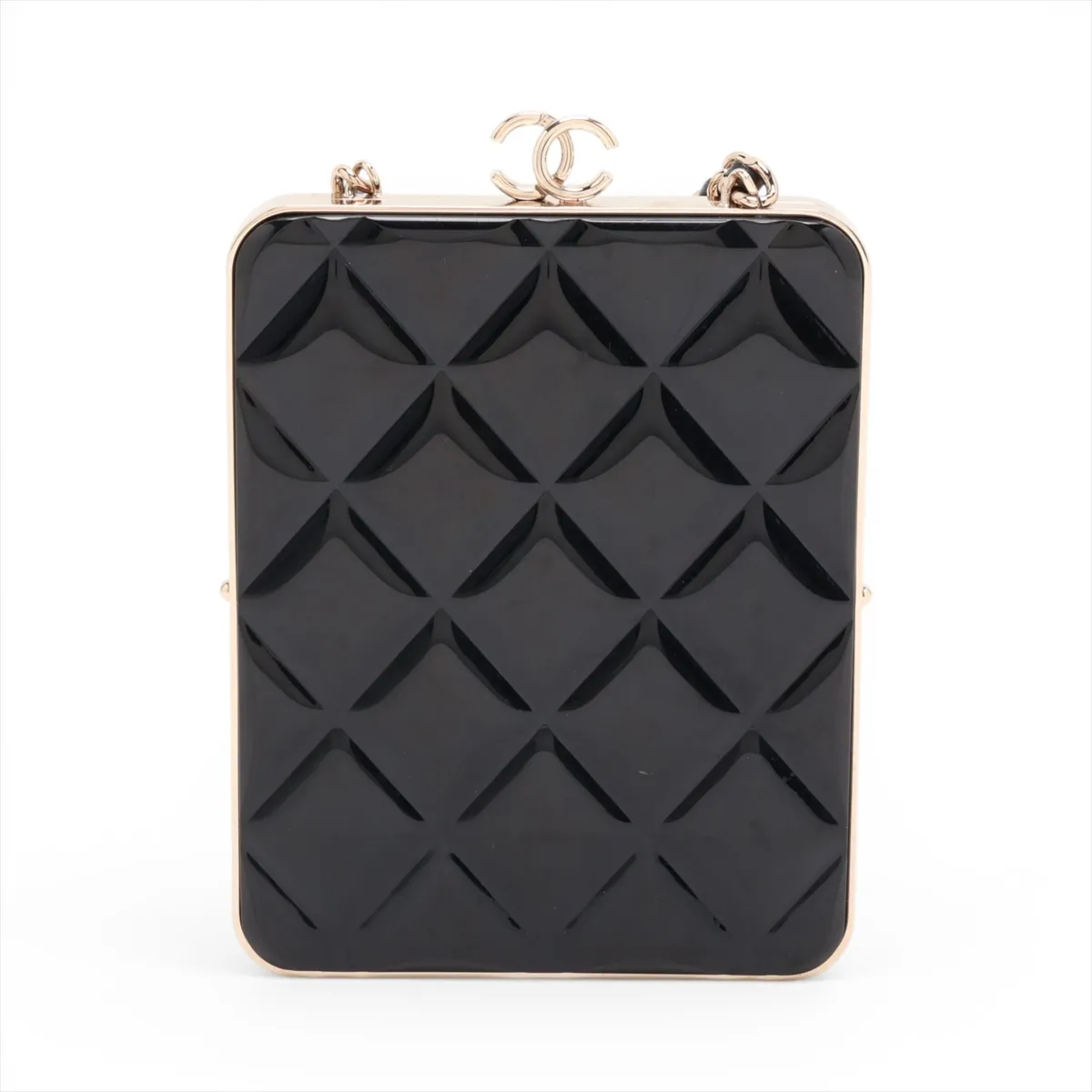 Matelassé Lambskin x Plastic Chain Shoulder Bag, Kiss Closure, Black with Gold Hardware, 31771612, Serial Number 31 — view 2