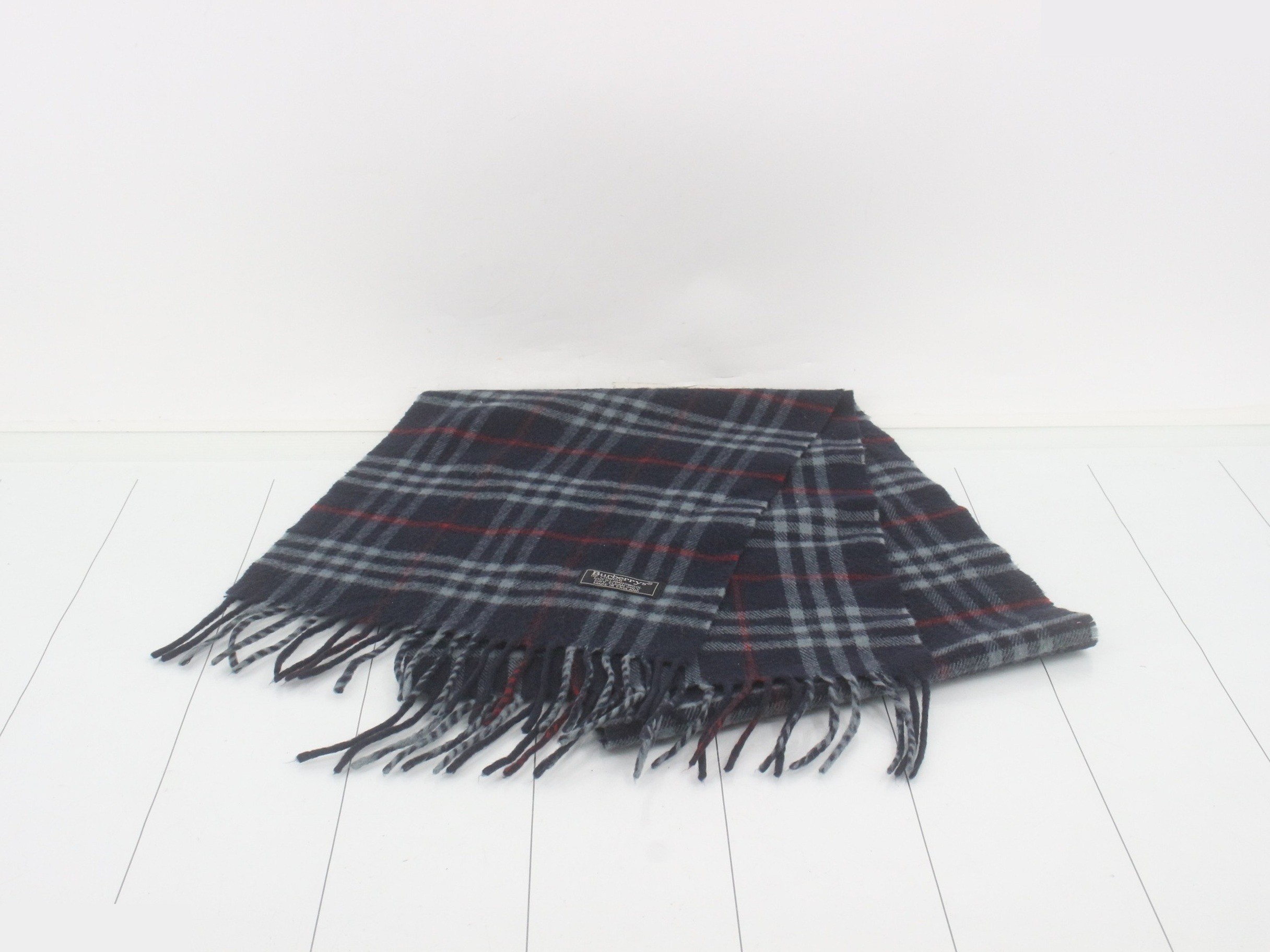 Tag attached, 100% cashmere check scarf — view 2