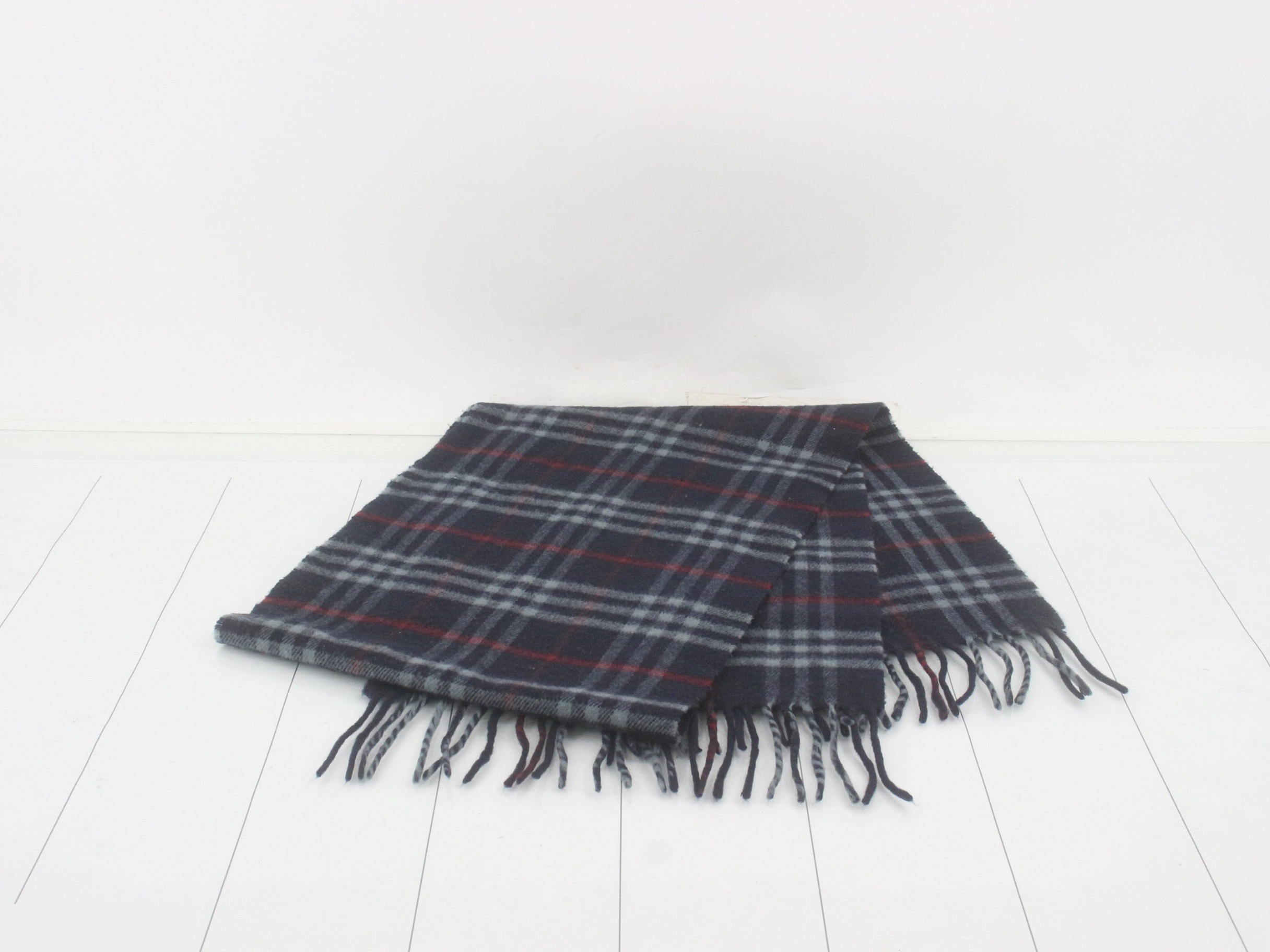 Tag attached, 100% cashmere check scarf — view 3