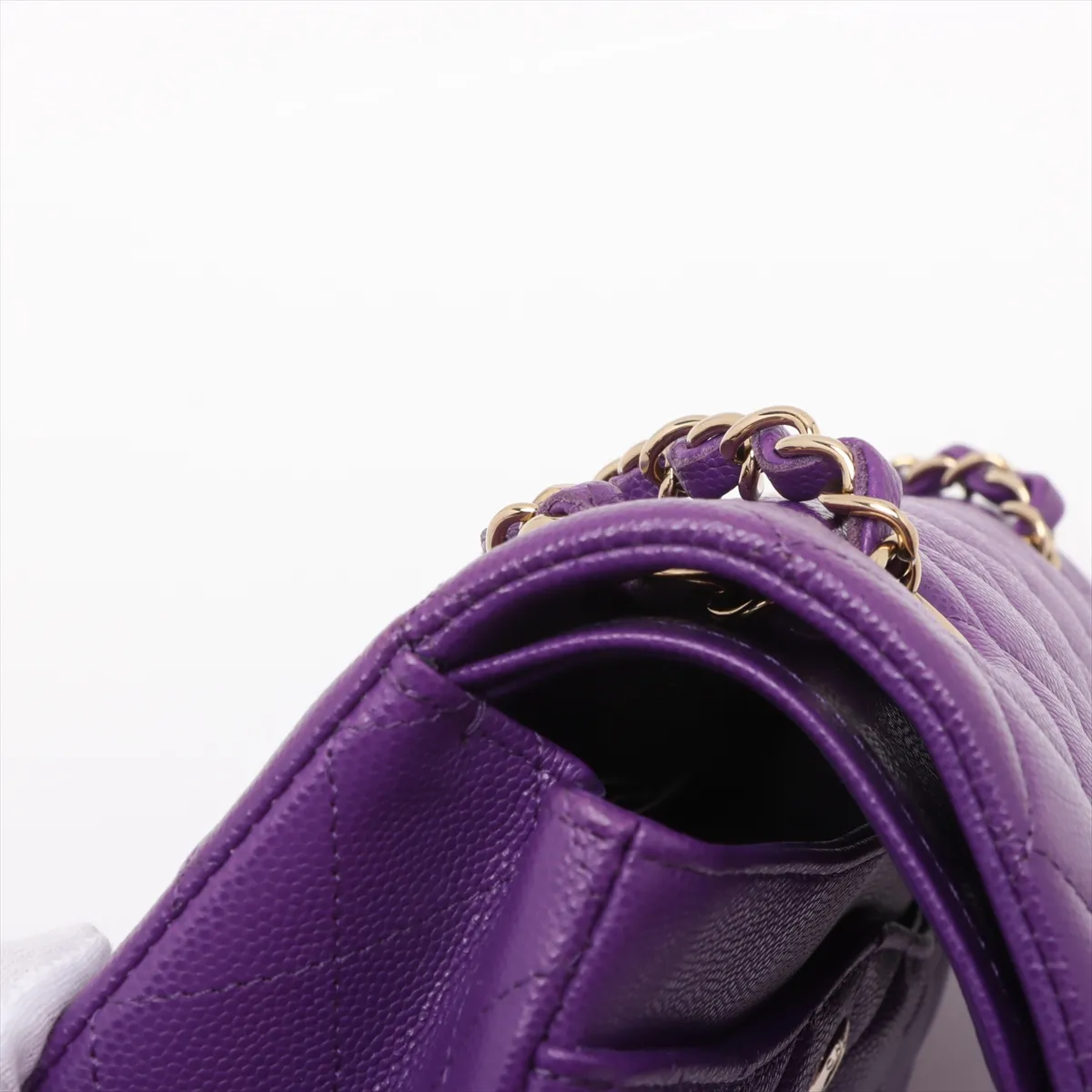 [Individually wrapped] Chanel Matelasse 23 Small Caviar Skin Double Flap Double Chain Bag Purple Gold Hardware L3LKLU0E Random Serial A01113 — view 13