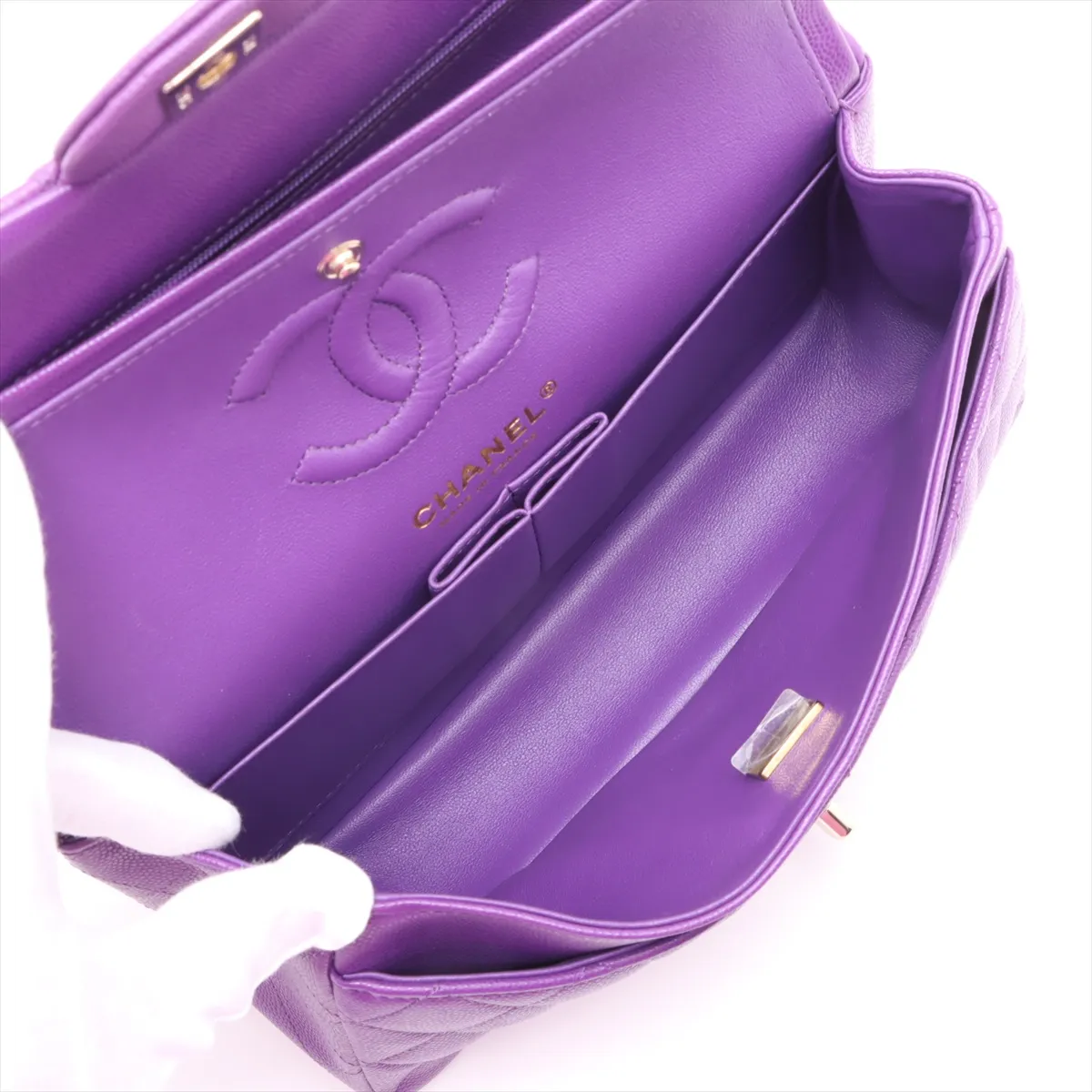 [Individually wrapped] Chanel Matelasse 23 Small Caviar Skin Double Flap Double Chain Bag Purple Gold Hardware L3LKLU0E Random Serial A01113 — view 7