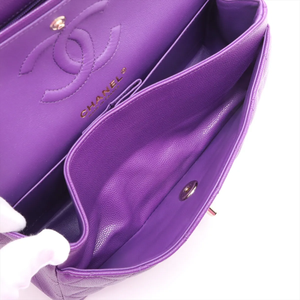 [Individually wrapped] Chanel Matelasse 23 Small Caviar Skin Double Flap Double Chain Bag Purple Gold Hardware L3LKLU0E Random Serial A01113 — view 8