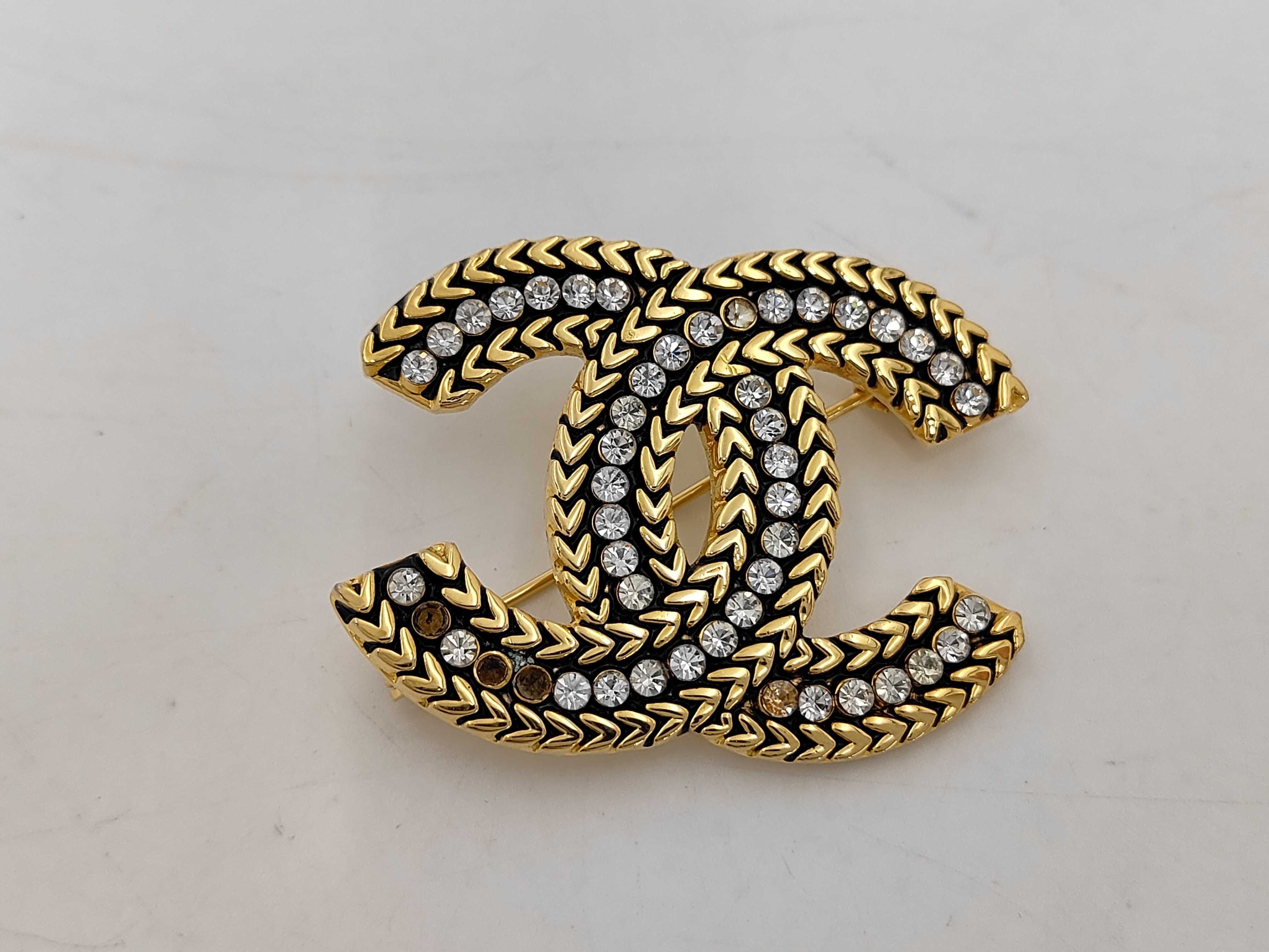Coco Mark Rhinestone Gold Brooch