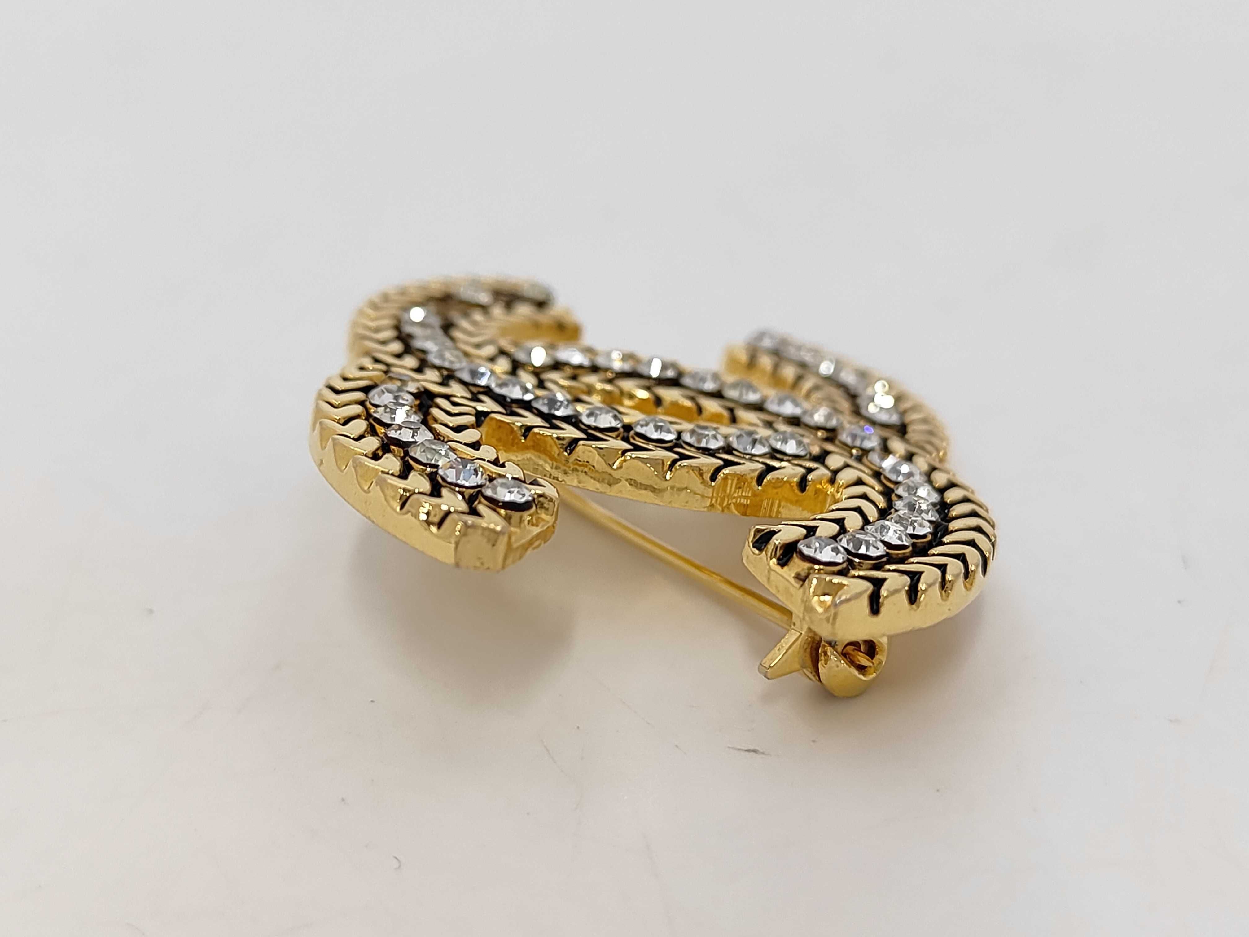 Coco Mark Rhinestone Gold Brooch — view 2