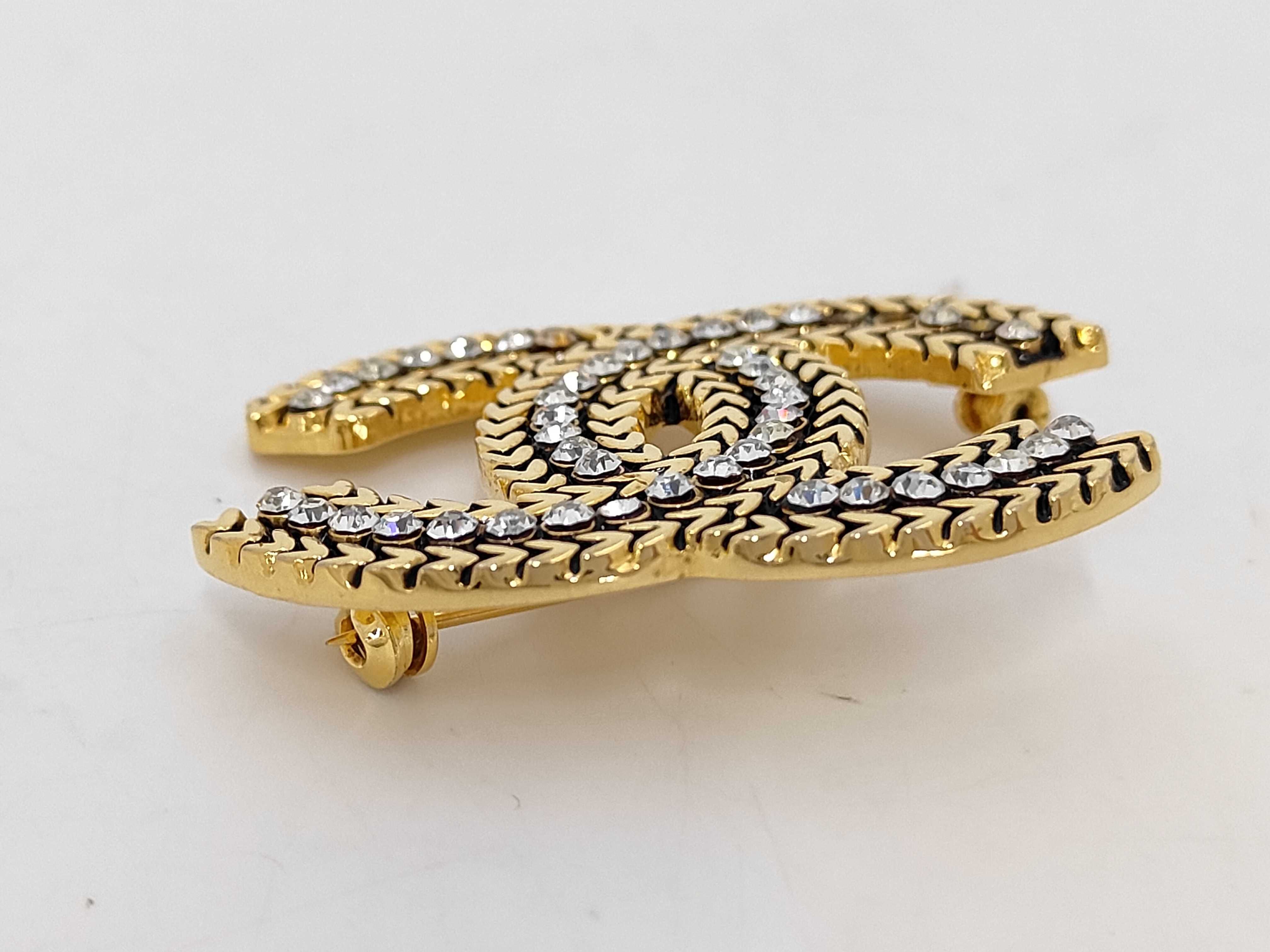 Coco Mark Rhinestone Gold Brooch — view 3