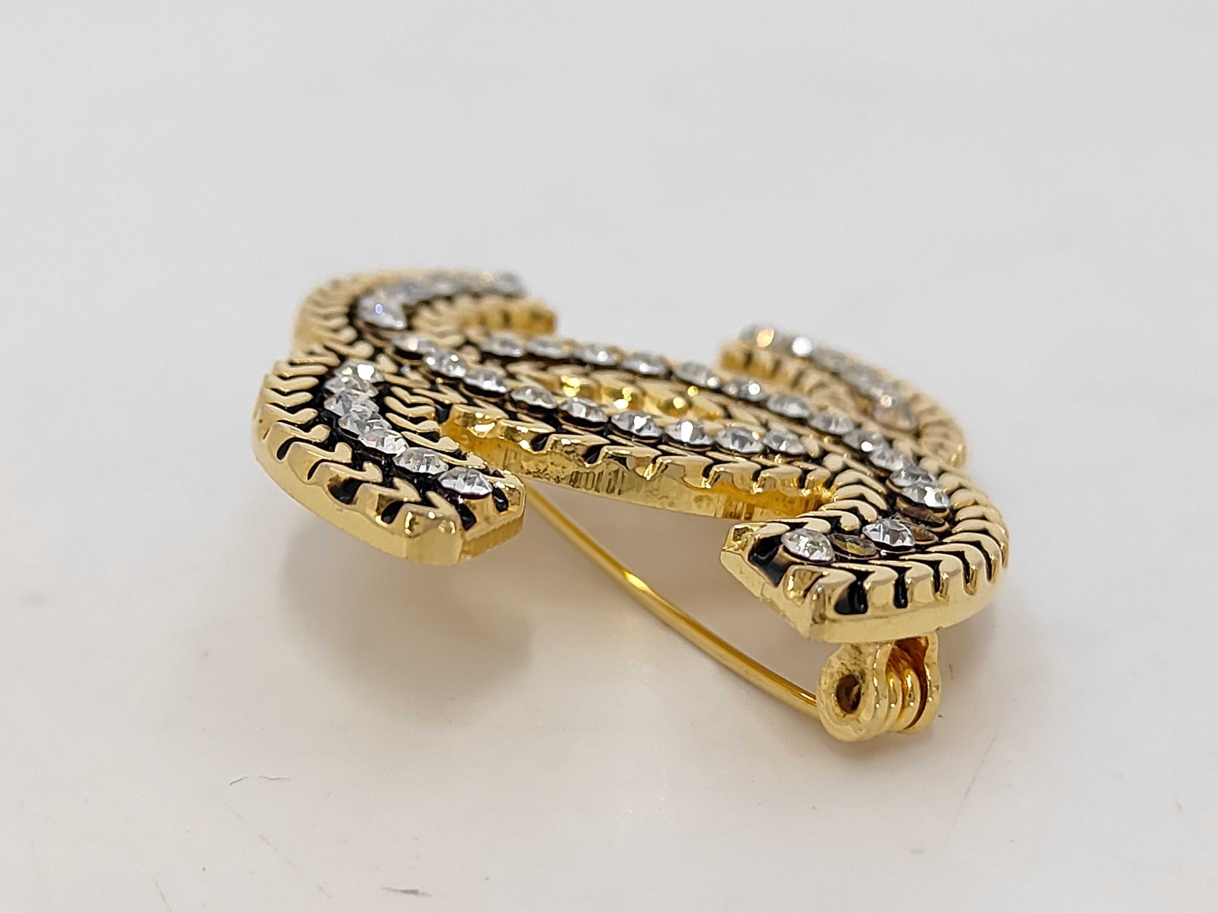 Coco Mark Rhinestone Gold Brooch — view 4
