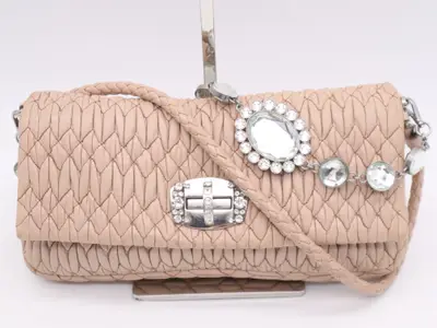 Nappa Leather/Crystal Matelassé Mini Shoulder Bag, Baby Pink