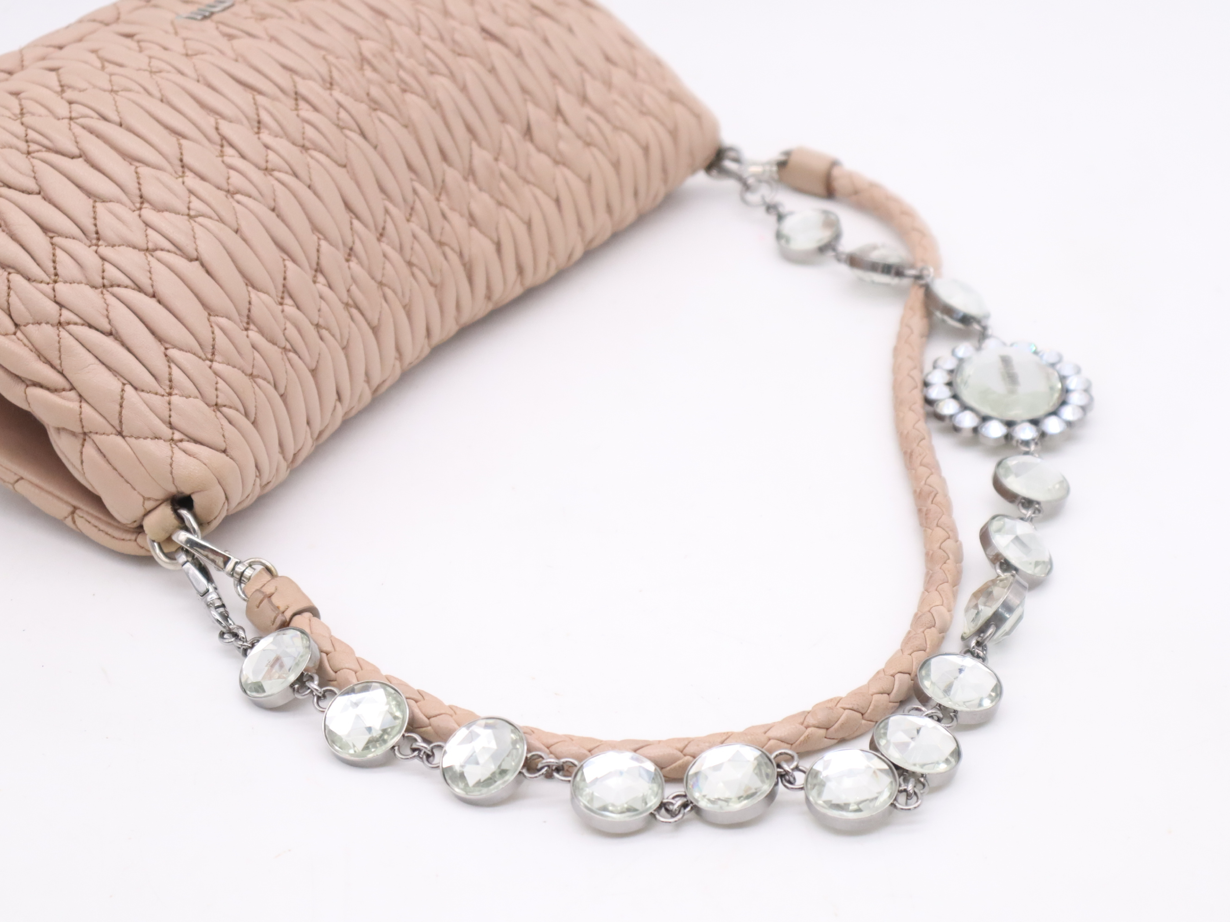 Nappa Leather/Crystal Matelassé Mini Shoulder Bag, Baby Pink — view 6