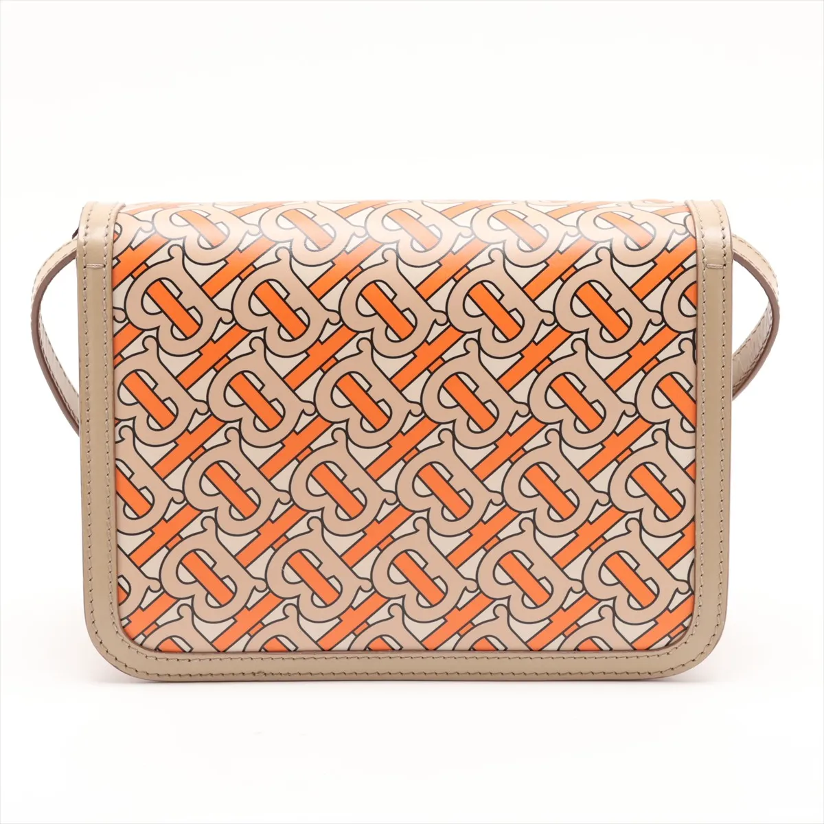 TB Leather Shoulder Bag, Beige x Orange — view 2