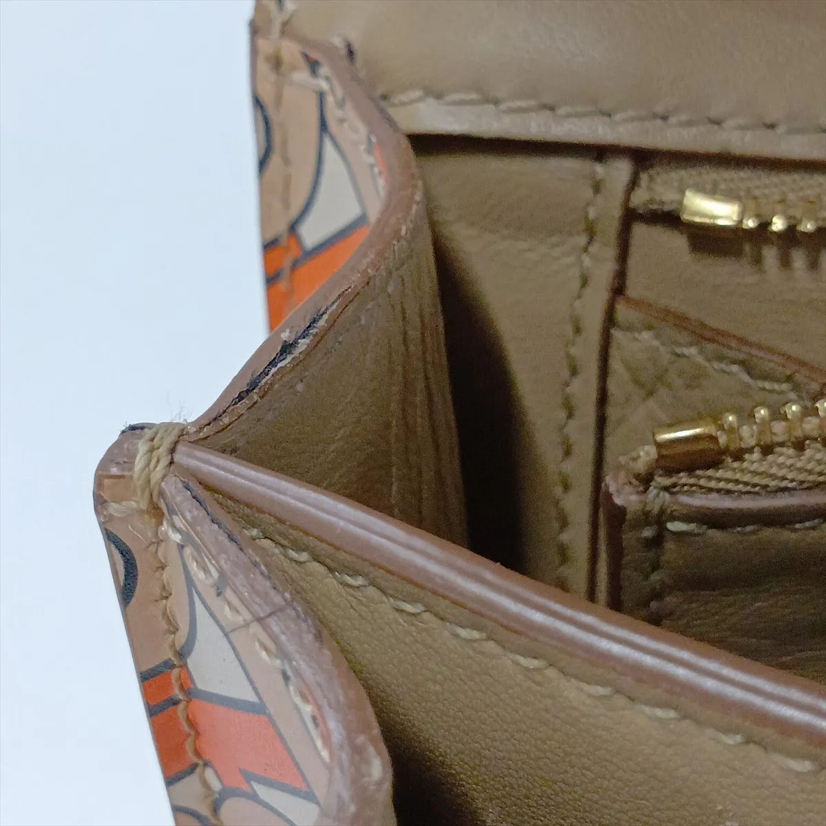 TB Leather Shoulder Bag, Beige x Orange — view 13