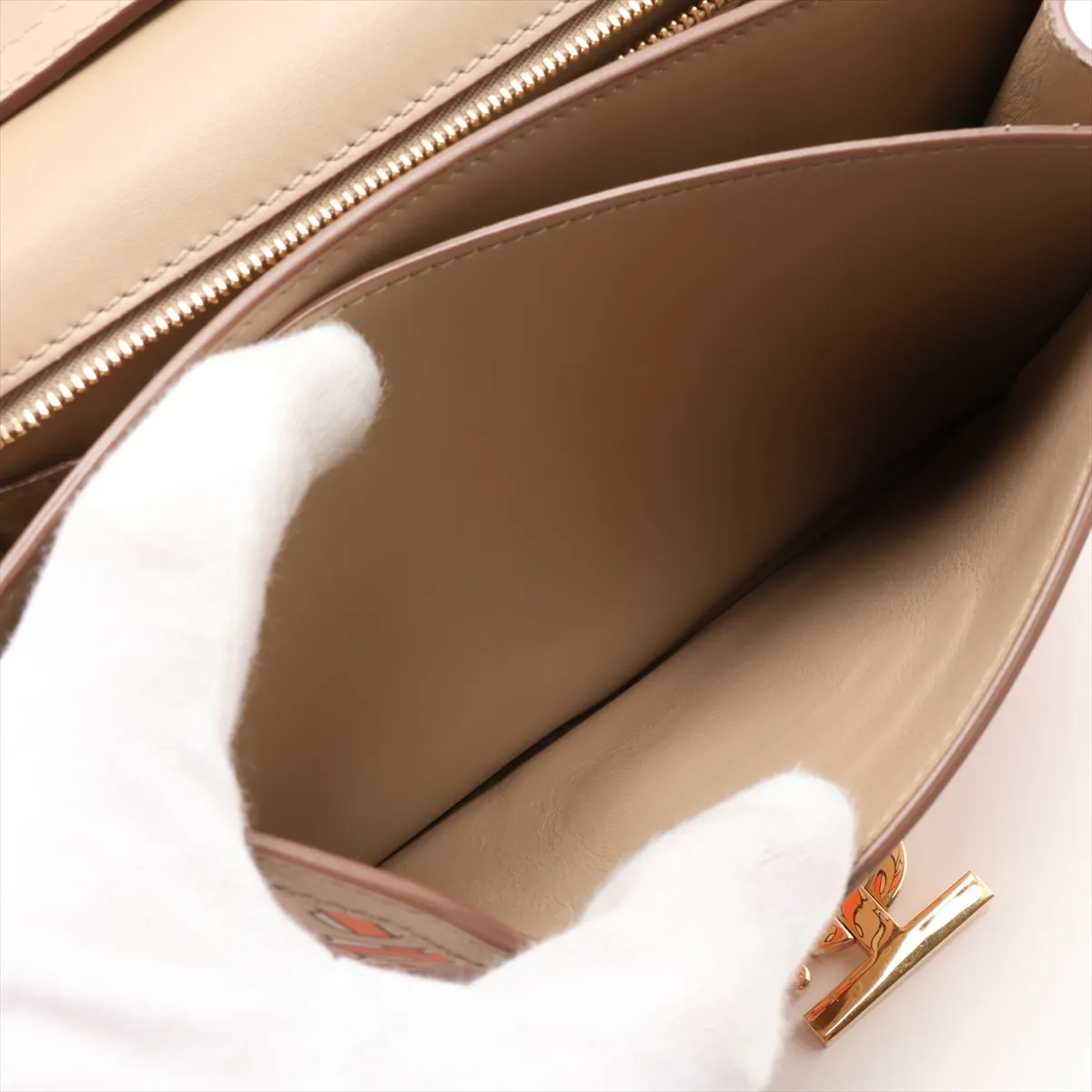TB Leather Shoulder Bag, Beige x Orange — view 6