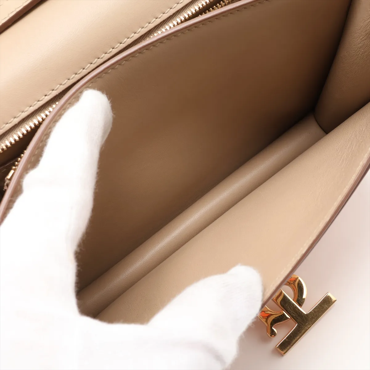 TB Leather Shoulder Bag, Beige x Orange — view 7