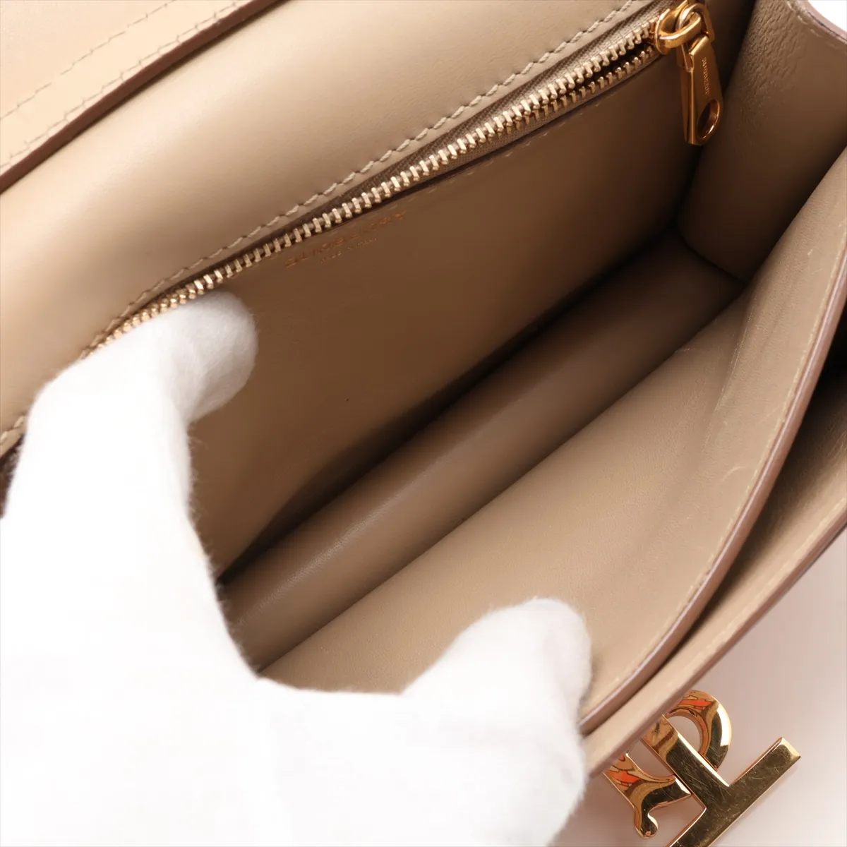 TB Leather Shoulder Bag, Beige x Orange — view 8