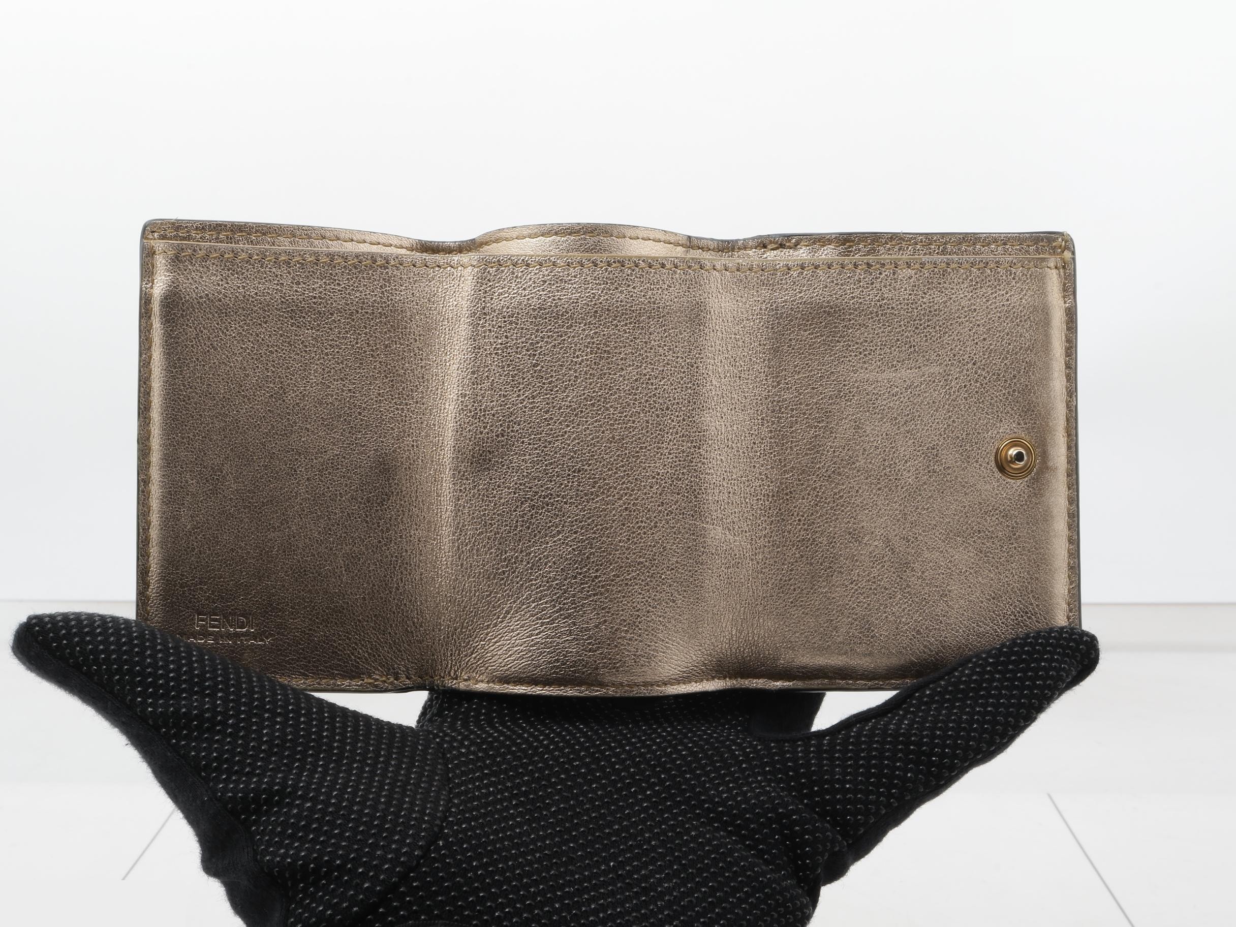 Bucket Micro Tri-fold Wallet, FF Logo, Embossed Leather, Metallic — view 4