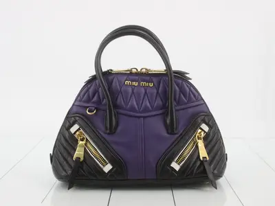 Nappa biker leather handbag, purple/black