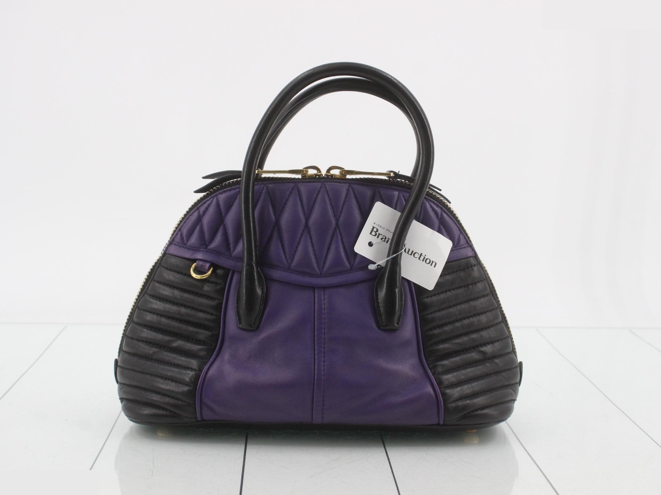 Nappa biker leather handbag, purple/black — view 2