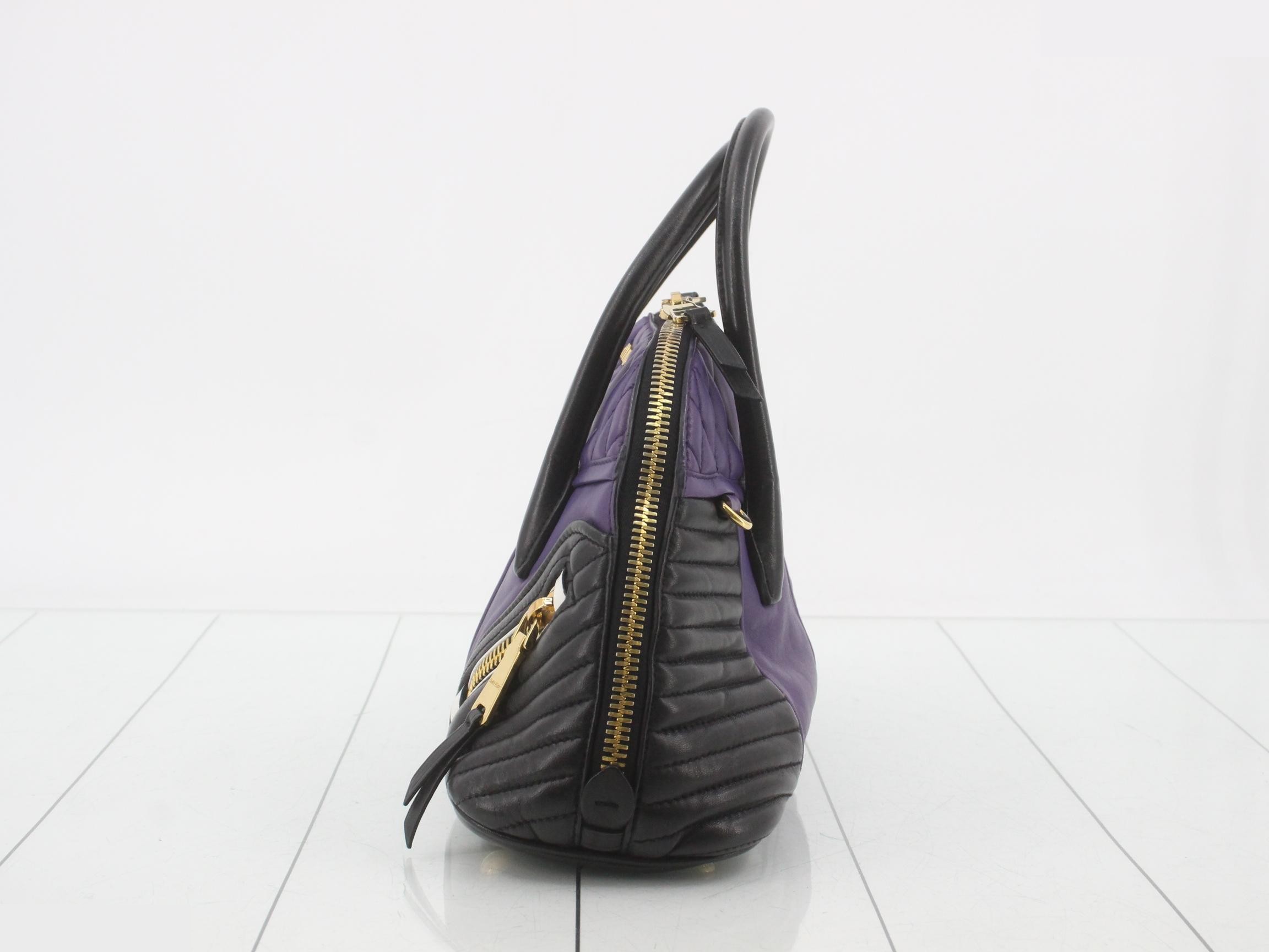 Nappa biker leather handbag, purple/black — view 3