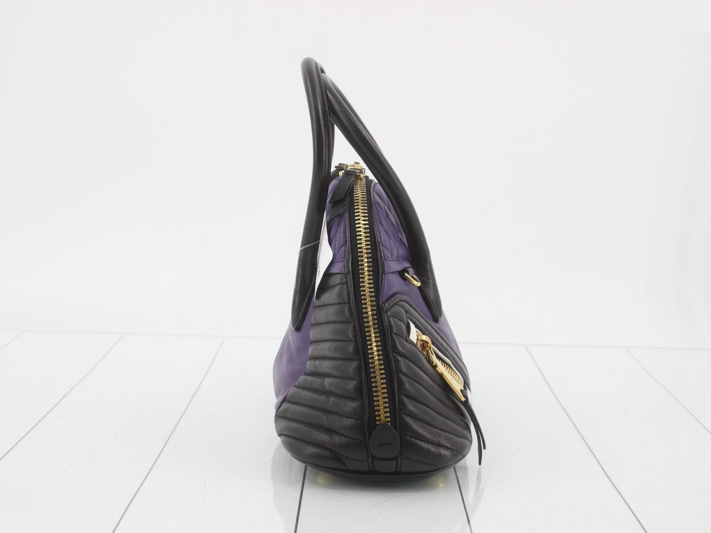 Nappa biker leather handbag, purple/black — view 4