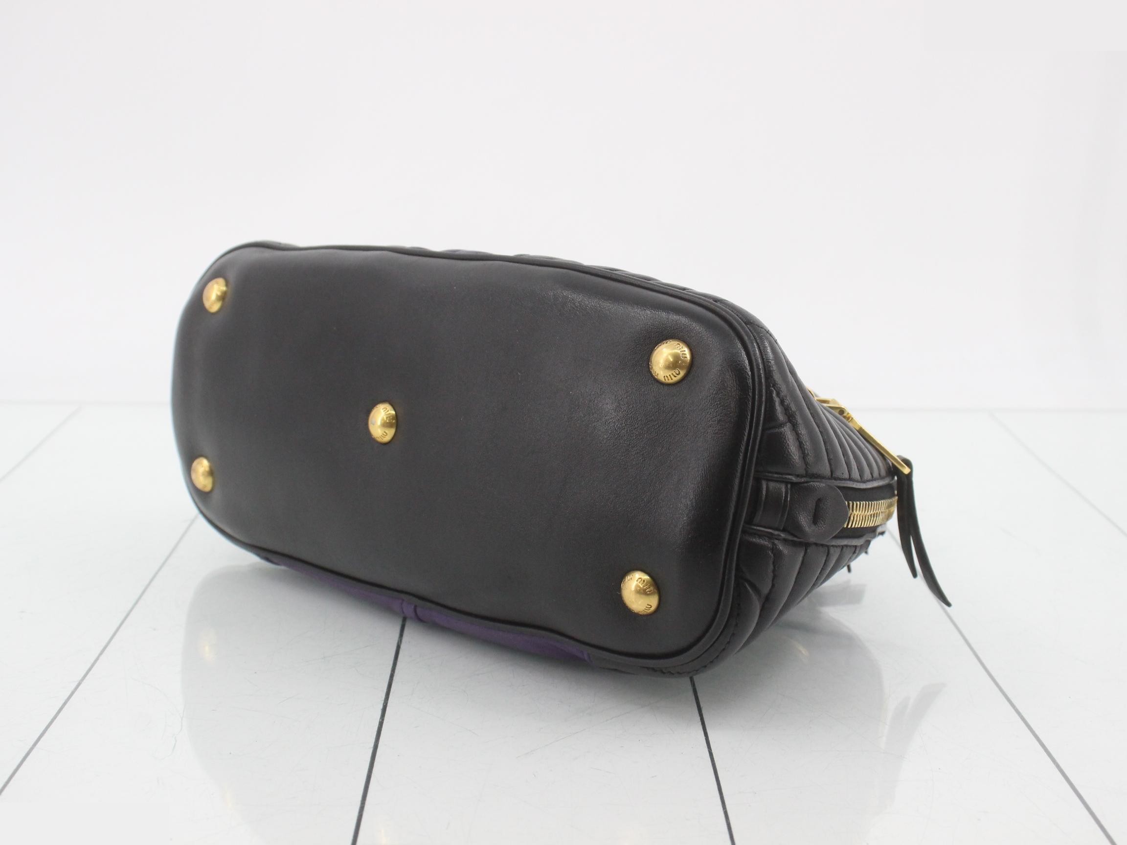 Nappa biker leather handbag, purple/black — view 6