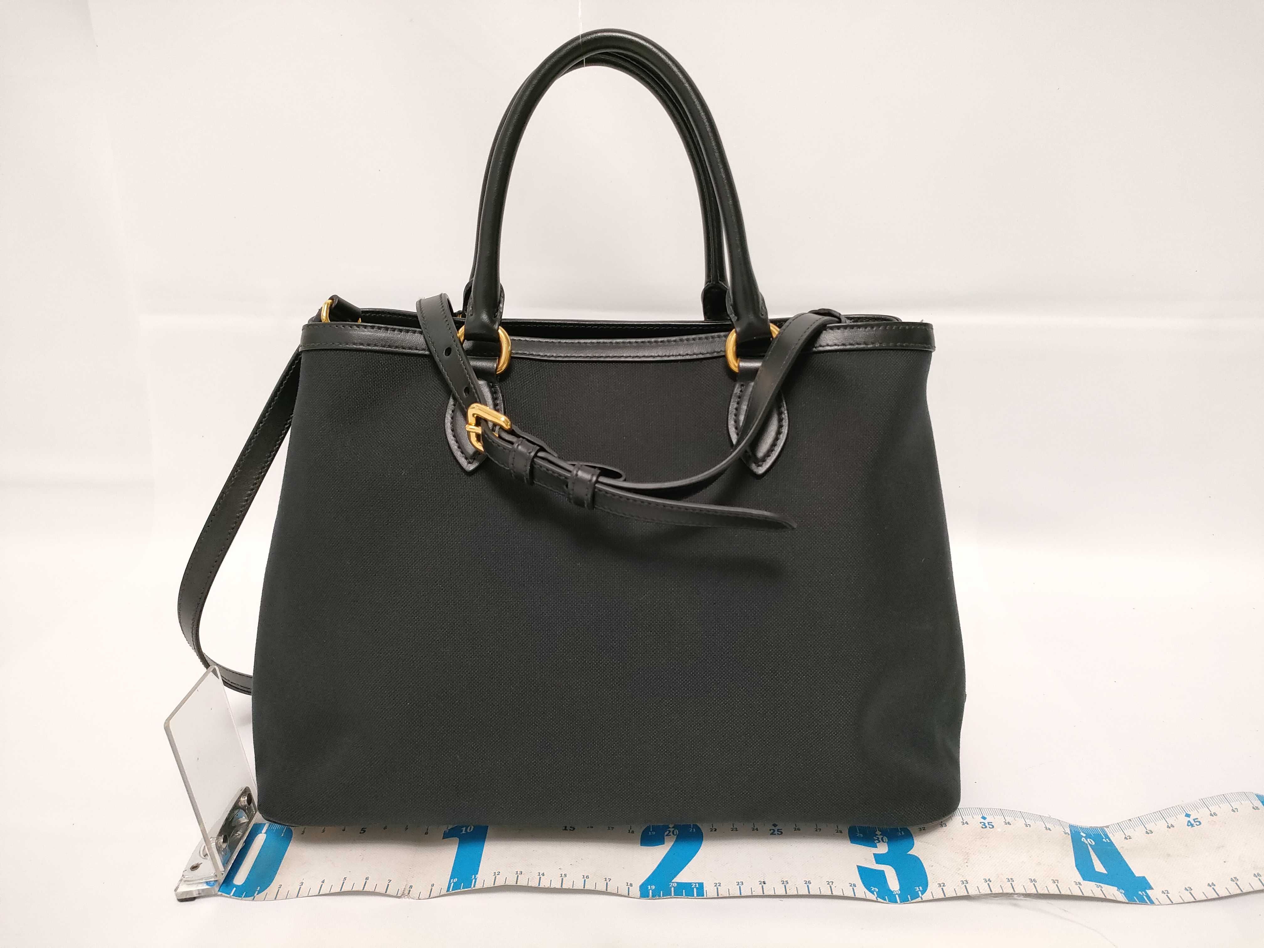Logo Jacquard Canvas x Leather 2-Way Handbag Black 1BA579 Handbag — view 2