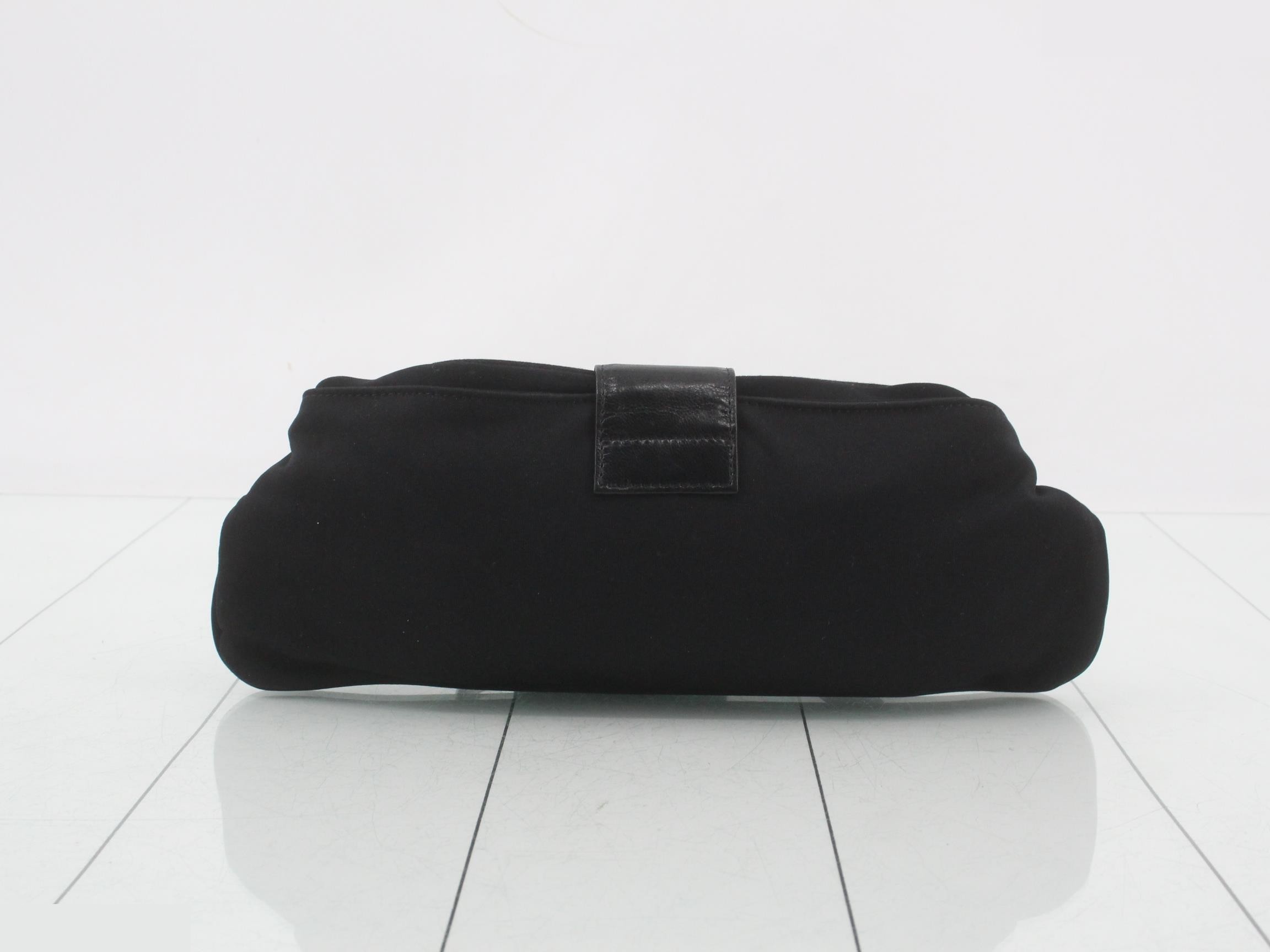 Cotton shoulder bag, black, silver hardware — view 2