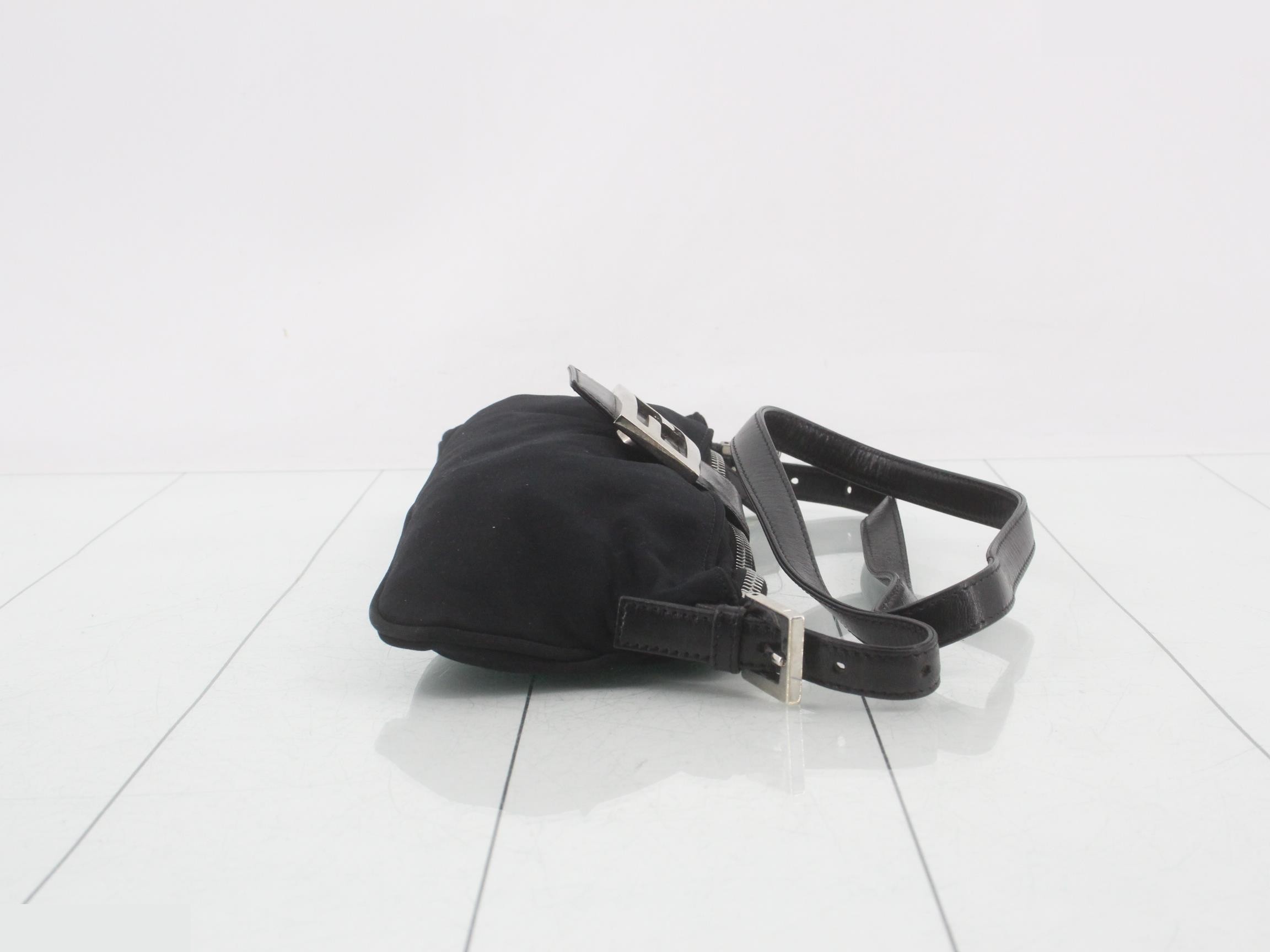 Cotton shoulder bag, black, silver hardware — view 3