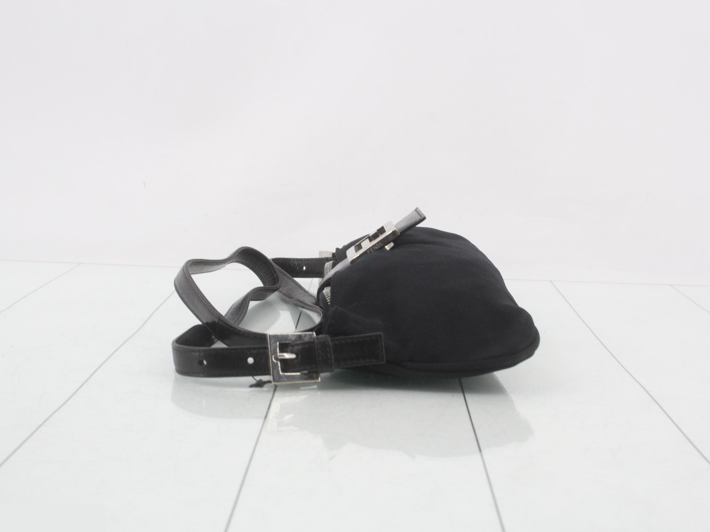 Cotton shoulder bag, black, silver hardware — view 4
