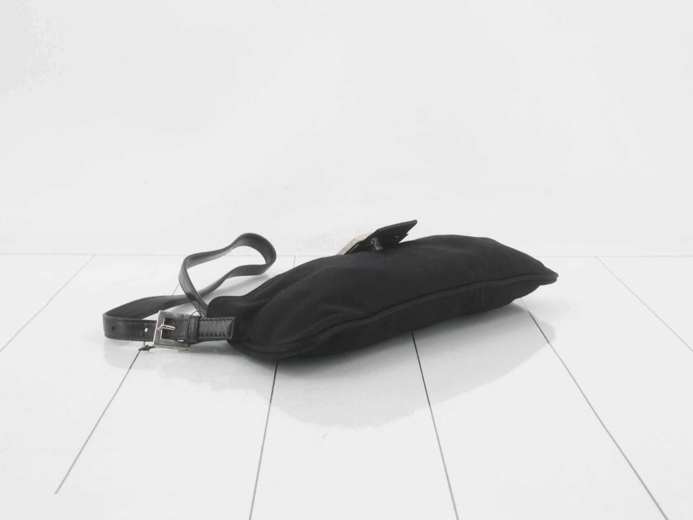 Cotton shoulder bag, black, silver hardware — view 5