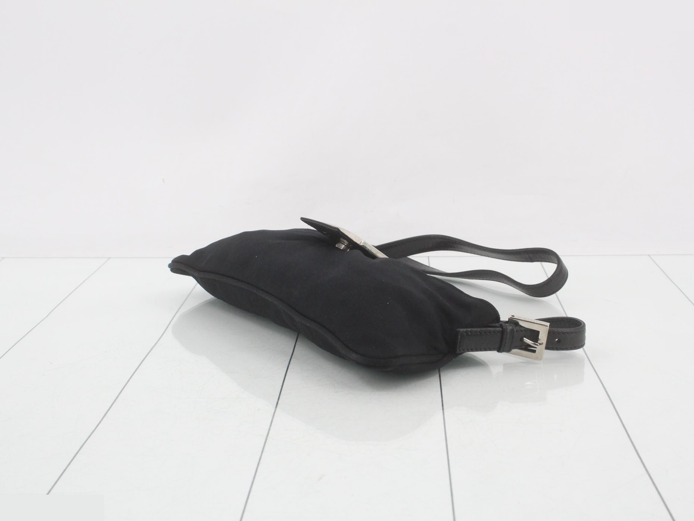 Cotton shoulder bag, black, silver hardware — view 6