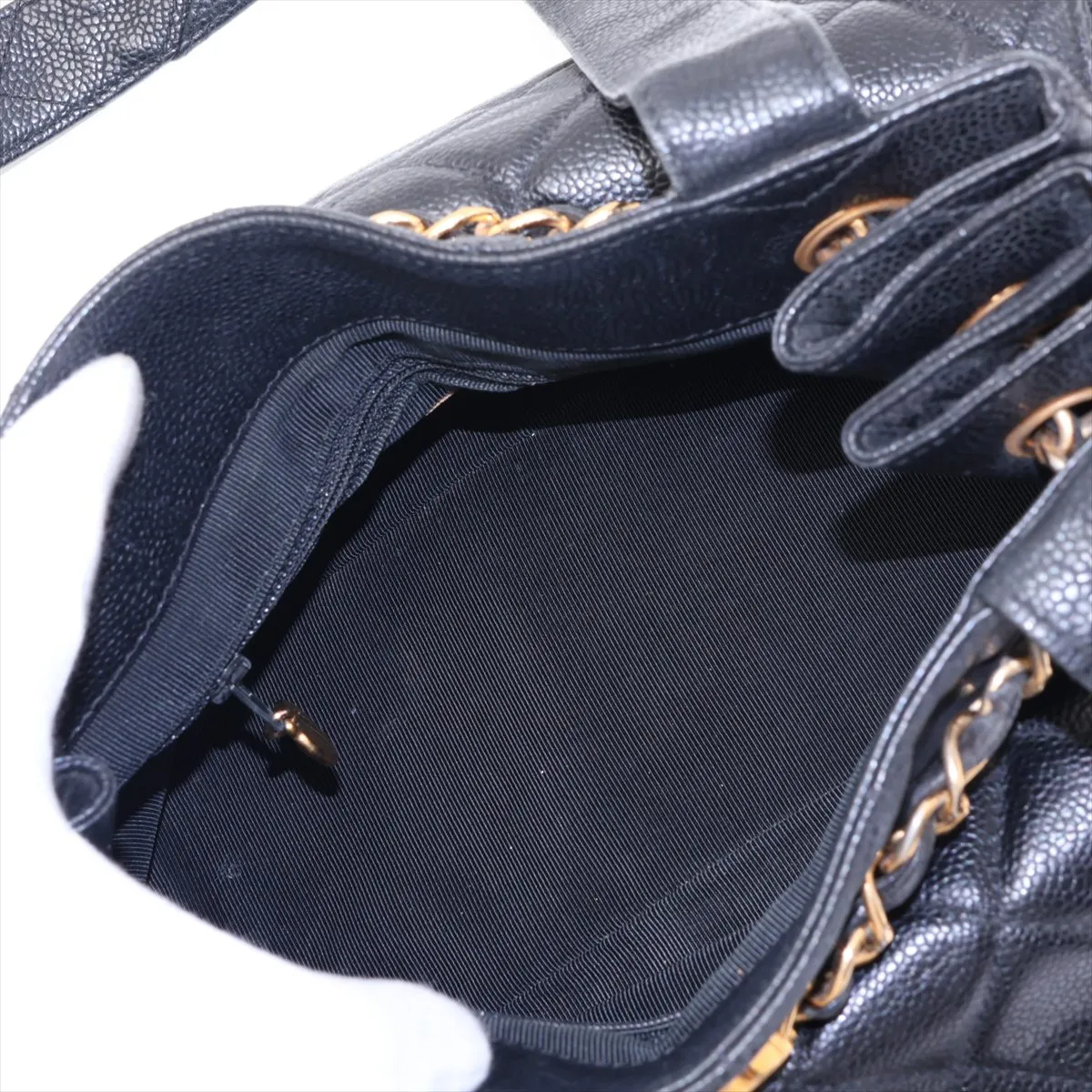 Matelassé Caviar Skin Tote Bag, Black with Gold Hardware, Item No. 4678067 (Serial No. 4) — view 7