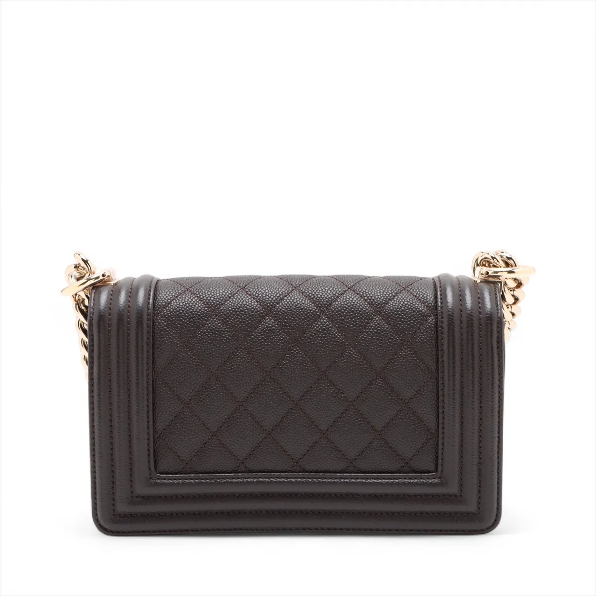 Boy Chanel 20 Small Caviar Skin Chain Shoulder Bag Brown Gold Hardware TH418GHG Random Plate — view 2