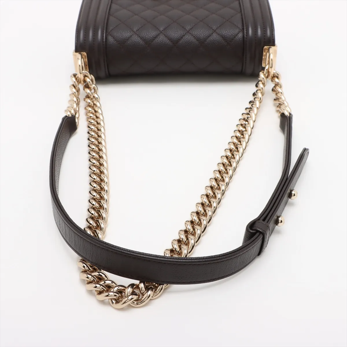 Boy Chanel 20 Small Caviar Skin Chain Shoulder Bag Brown Gold Hardware TH418GHG Random Plate — view 5
