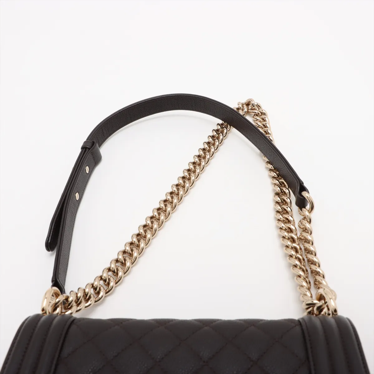 Boy Chanel 20 Small Caviar Skin Chain Shoulder Bag Brown Gold Hardware TH418GHG Random Plate — view 6