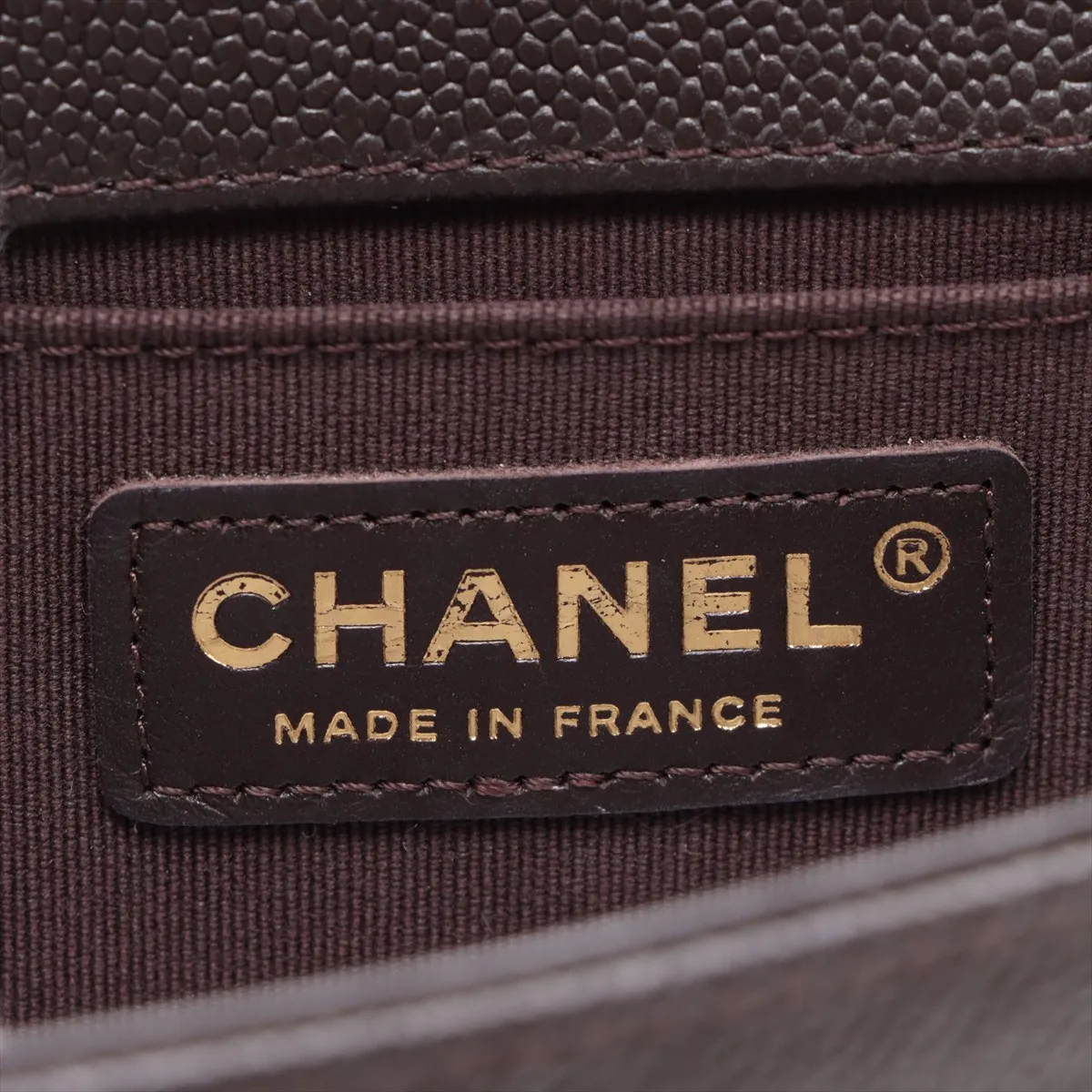 Boy Chanel 20 Small Caviar Skin Chain Shoulder Bag Brown Gold Hardware TH418GHG Random Plate — view 9