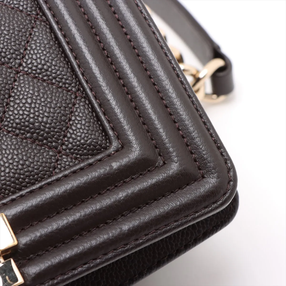 Boy Chanel 20 Small Caviar Skin Chain Shoulder Bag Brown Gold Hardware TH418GHG Random Plate — view 10