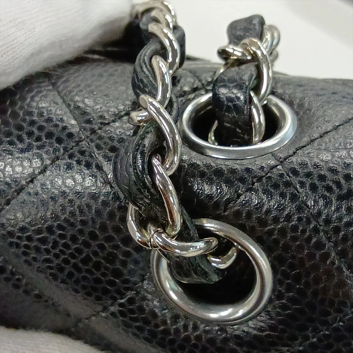 [Individually packaged] Chanel Matelassé 25 Caviar Skin Double Flap Double Chain Bag, Black with Silver Hardware, 23626171, Serial Number 23, A01112 — view 14