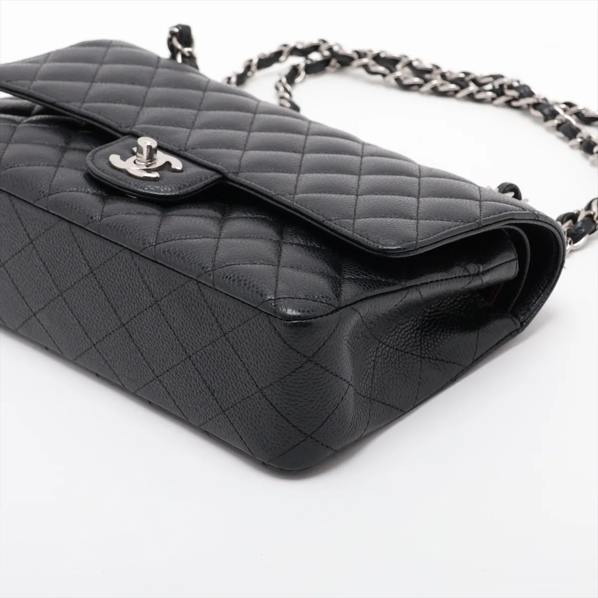[Individually packaged] Chanel Matelassé 25 Caviar Skin Double Flap Double Chain Bag, Black with Silver Hardware, 23626171, Serial Number 23, A01112 — view 3