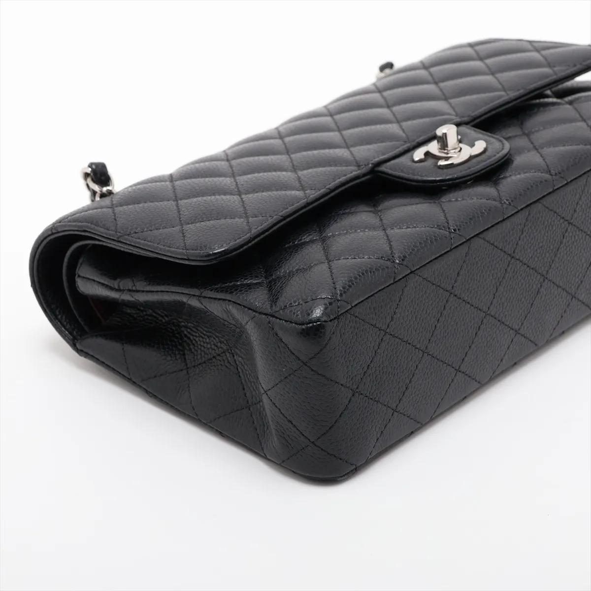[Individually packaged] Chanel Matelassé 25 Caviar Skin Double Flap Double Chain Bag, Black with Silver Hardware, 23626171, Serial Number 23, A01112 — view 4