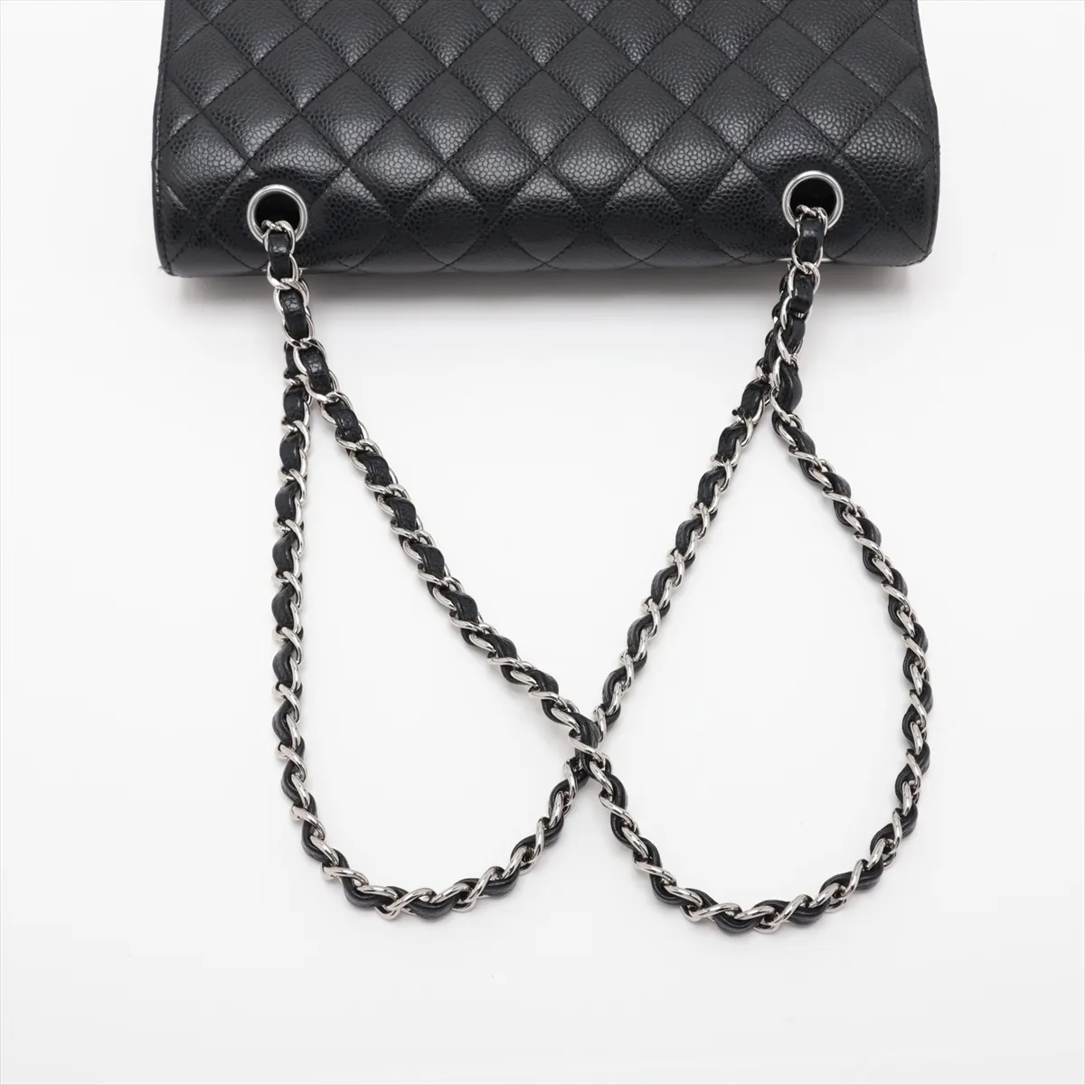 [Individually packaged] Chanel Matelassé 25 Caviar Skin Double Flap Double Chain Bag, Black with Silver Hardware, 23626171, Serial Number 23, A01112 — view 5