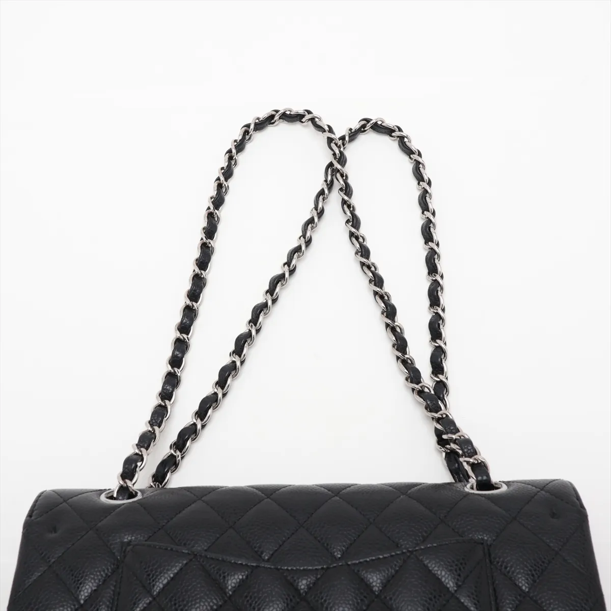 [Individually packaged] Chanel Matelassé 25 Caviar Skin Double Flap Double Chain Bag, Black with Silver Hardware, 23626171, Serial Number 23, A01112 — view 6