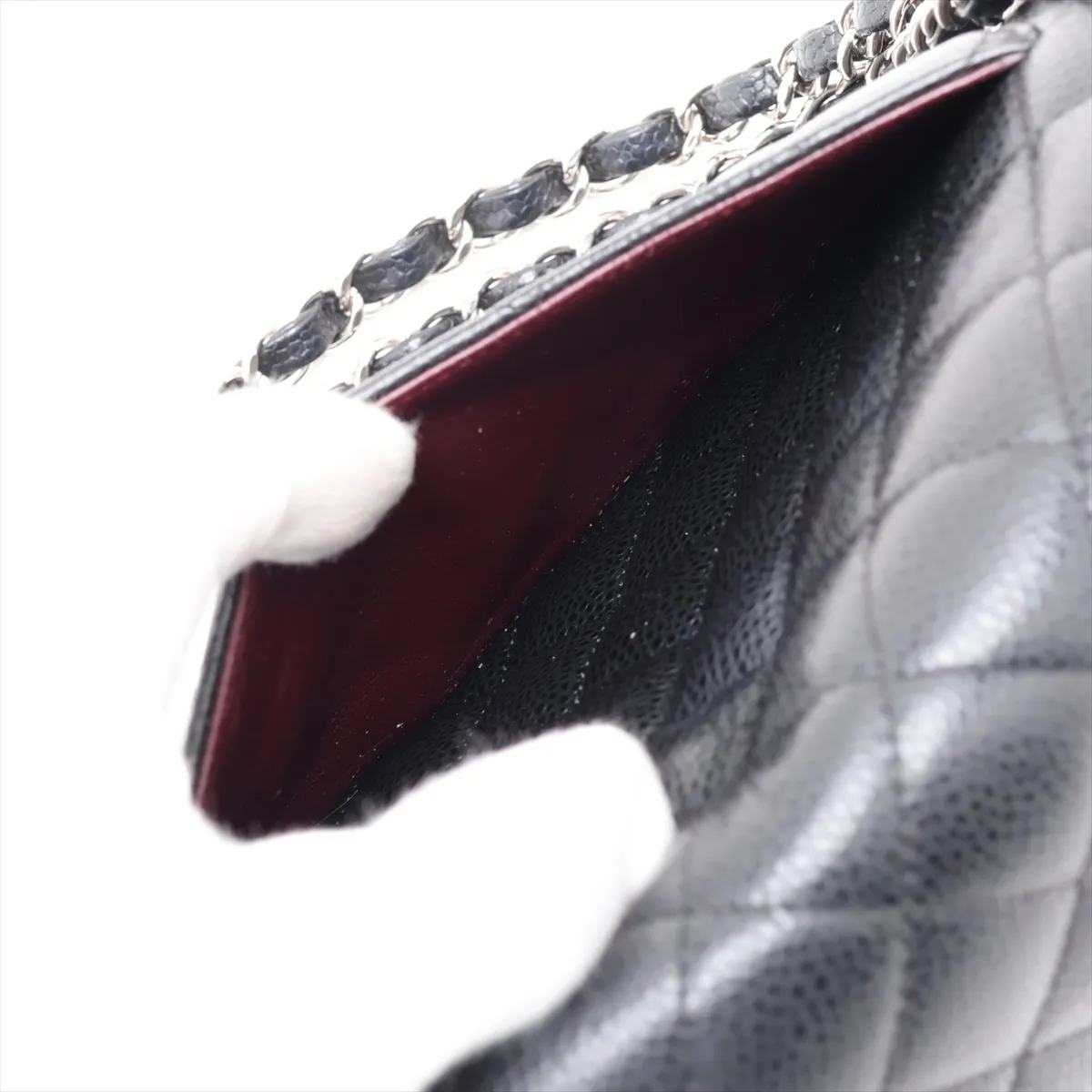 [Individually packaged] Chanel Matelassé 25 Caviar Skin Double Flap Double Chain Bag, Black with Silver Hardware, 23626171, Serial Number 23, A01112 — view 9