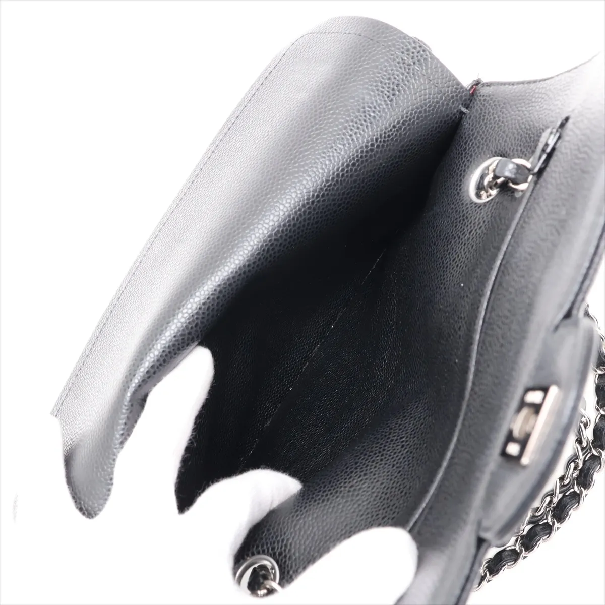 [Individually packaged] Chanel Matelassé 25 Caviar Skin Double Flap Double Chain Bag, Black with Silver Hardware, 23626171, Serial Number 23, A01112 — view 10