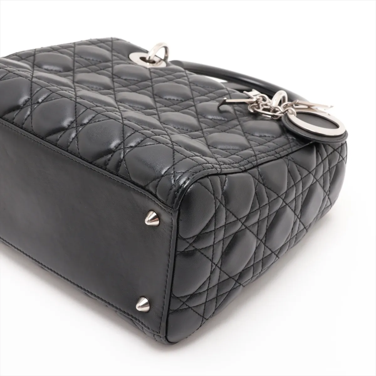 Cannage Lady Dior Leather 2-Way Handbag, Black — view 3