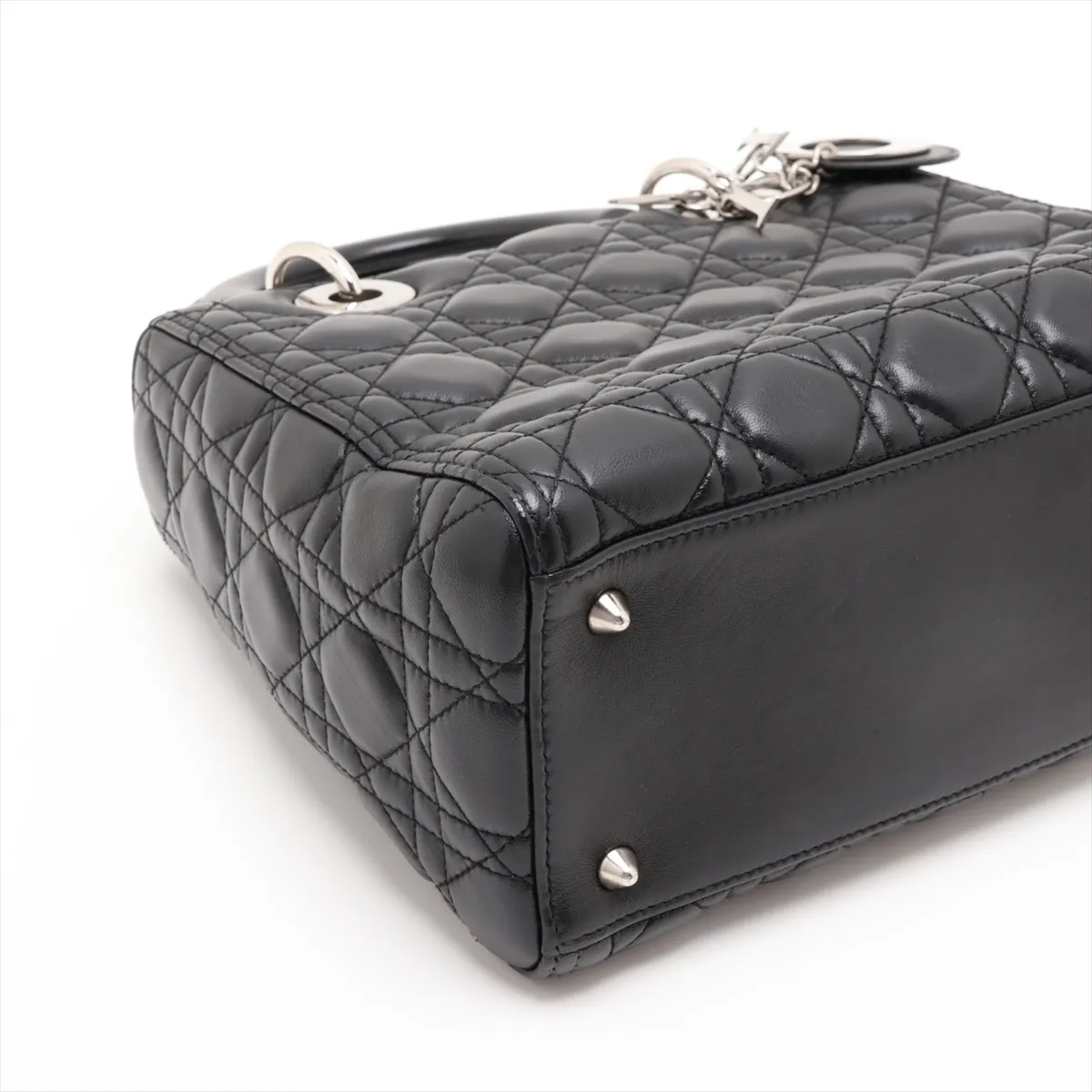 Cannage Lady Dior Leather 2-Way Handbag, Black — view 4